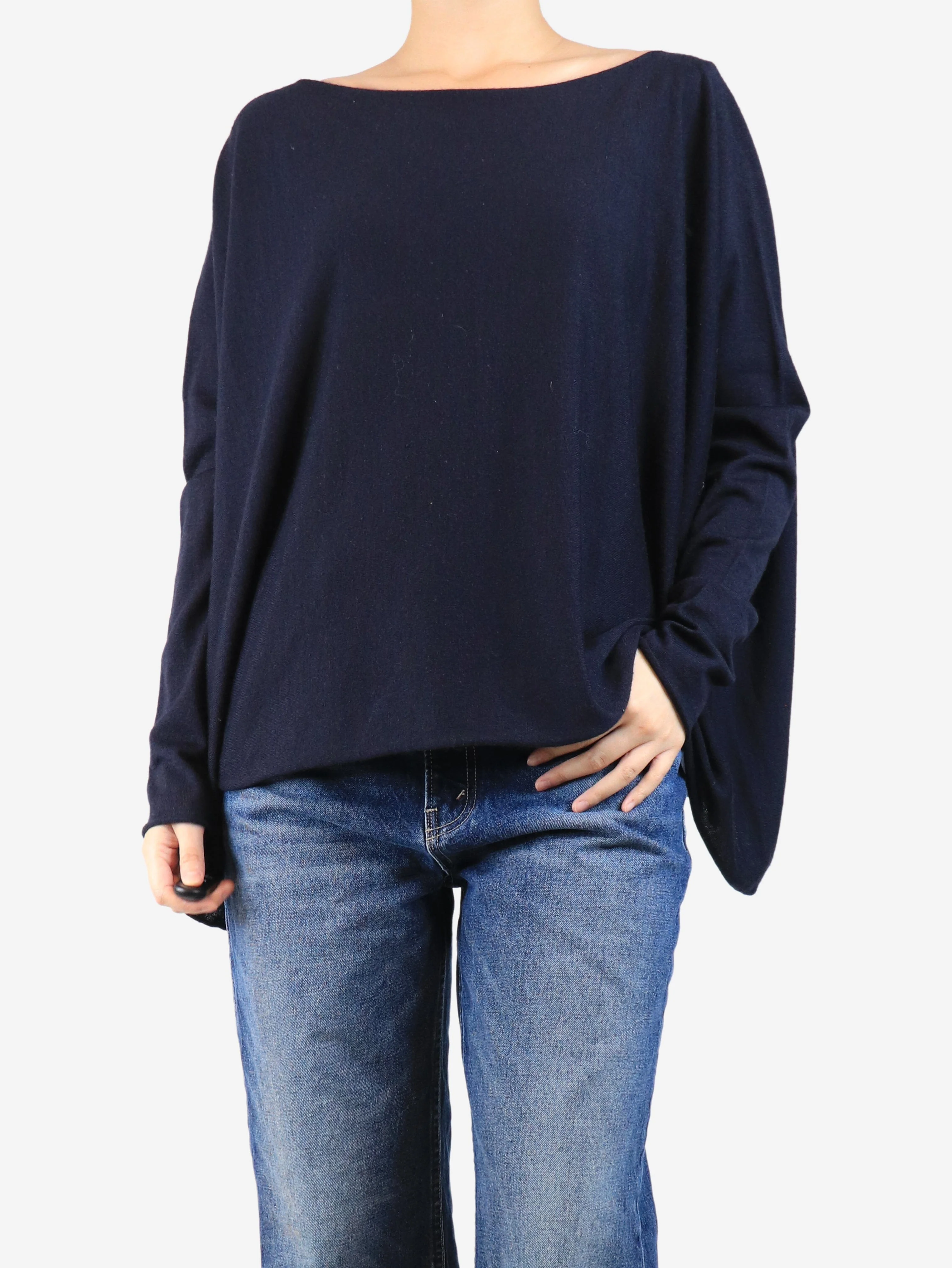Navy blue wool-blend wide jumper - size M - Image 3