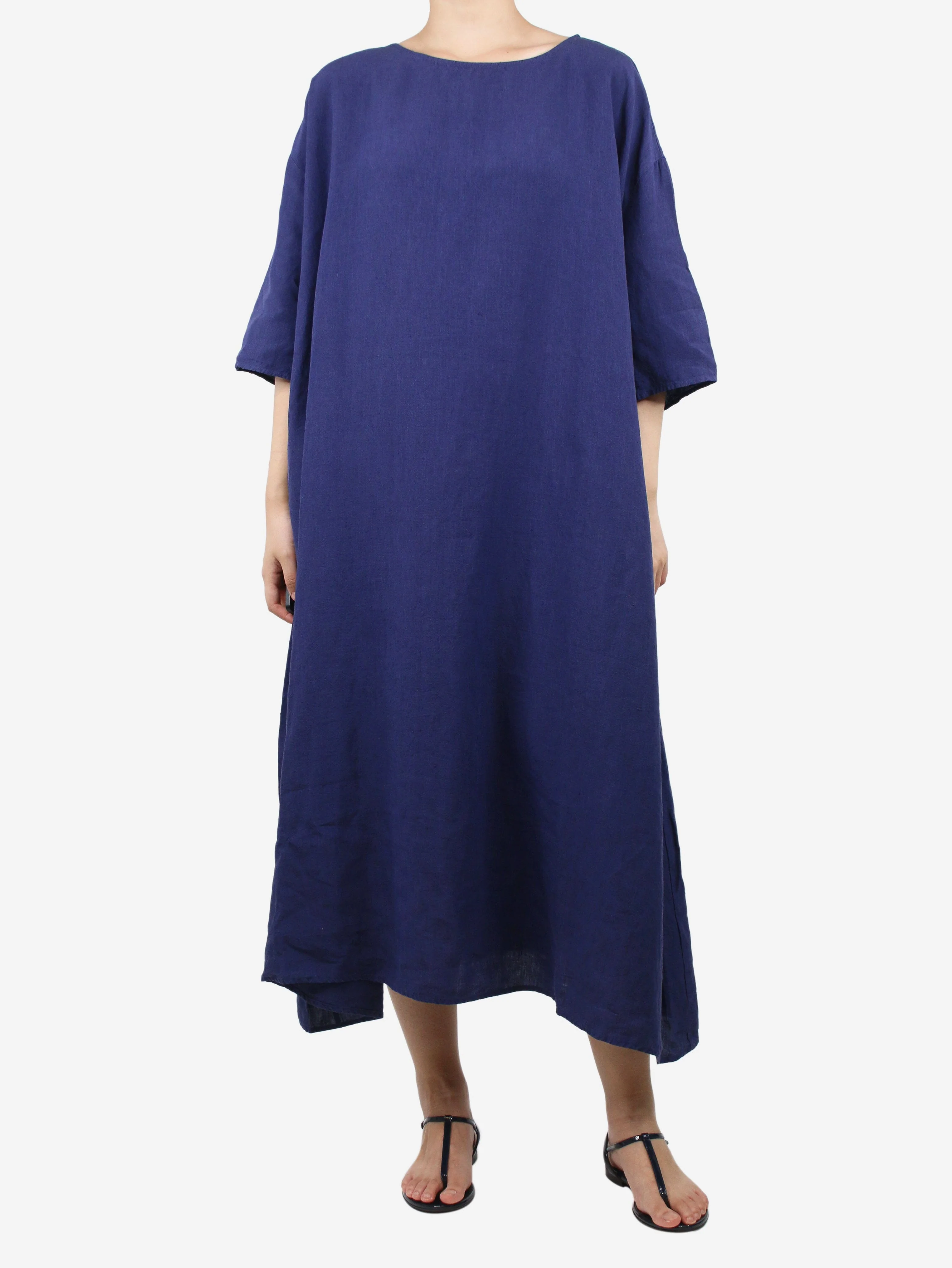 Purple belted linen midi dress - size UK 12 - Image 2