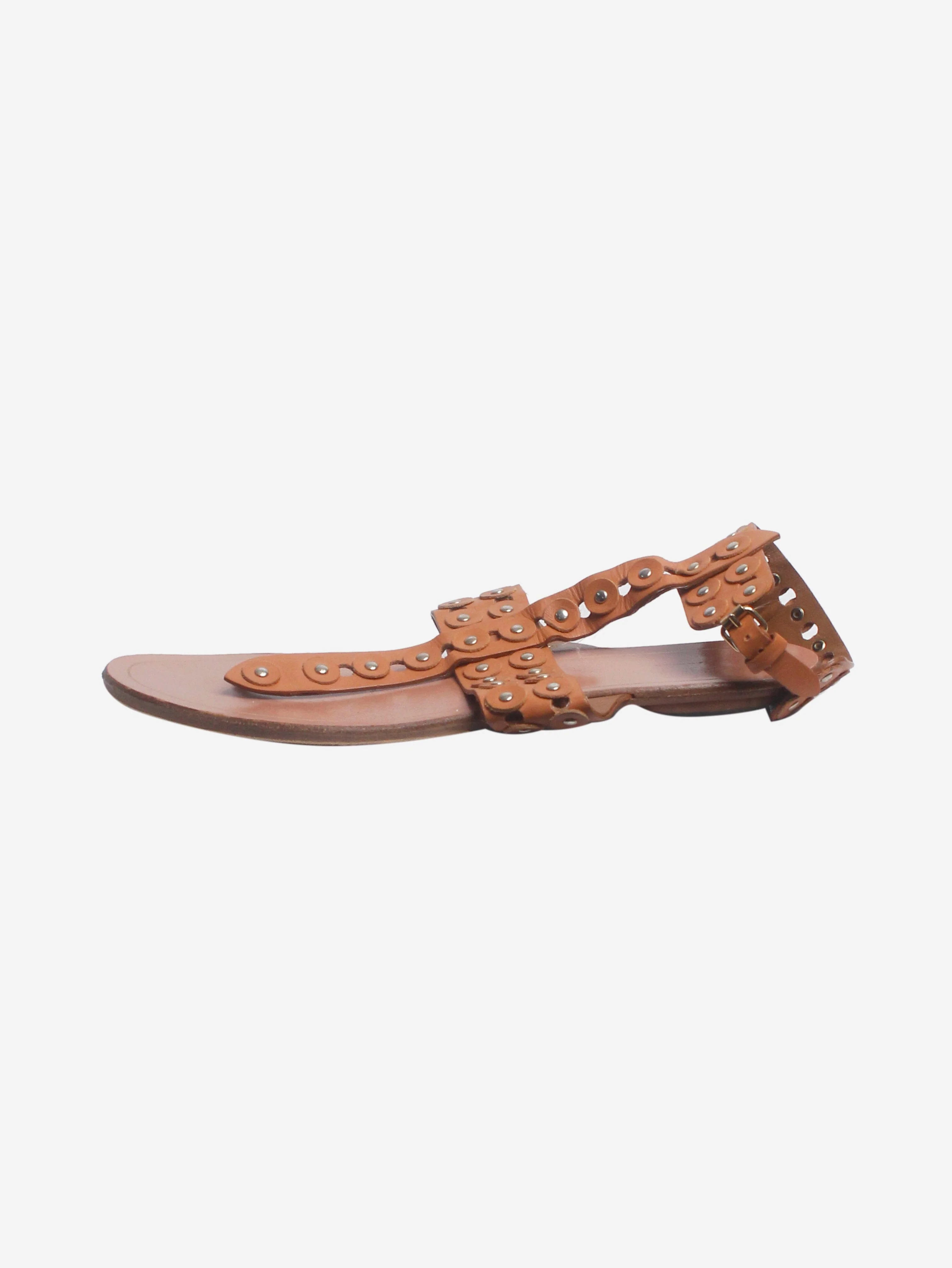 Tan studded leather sandals - size EU 38