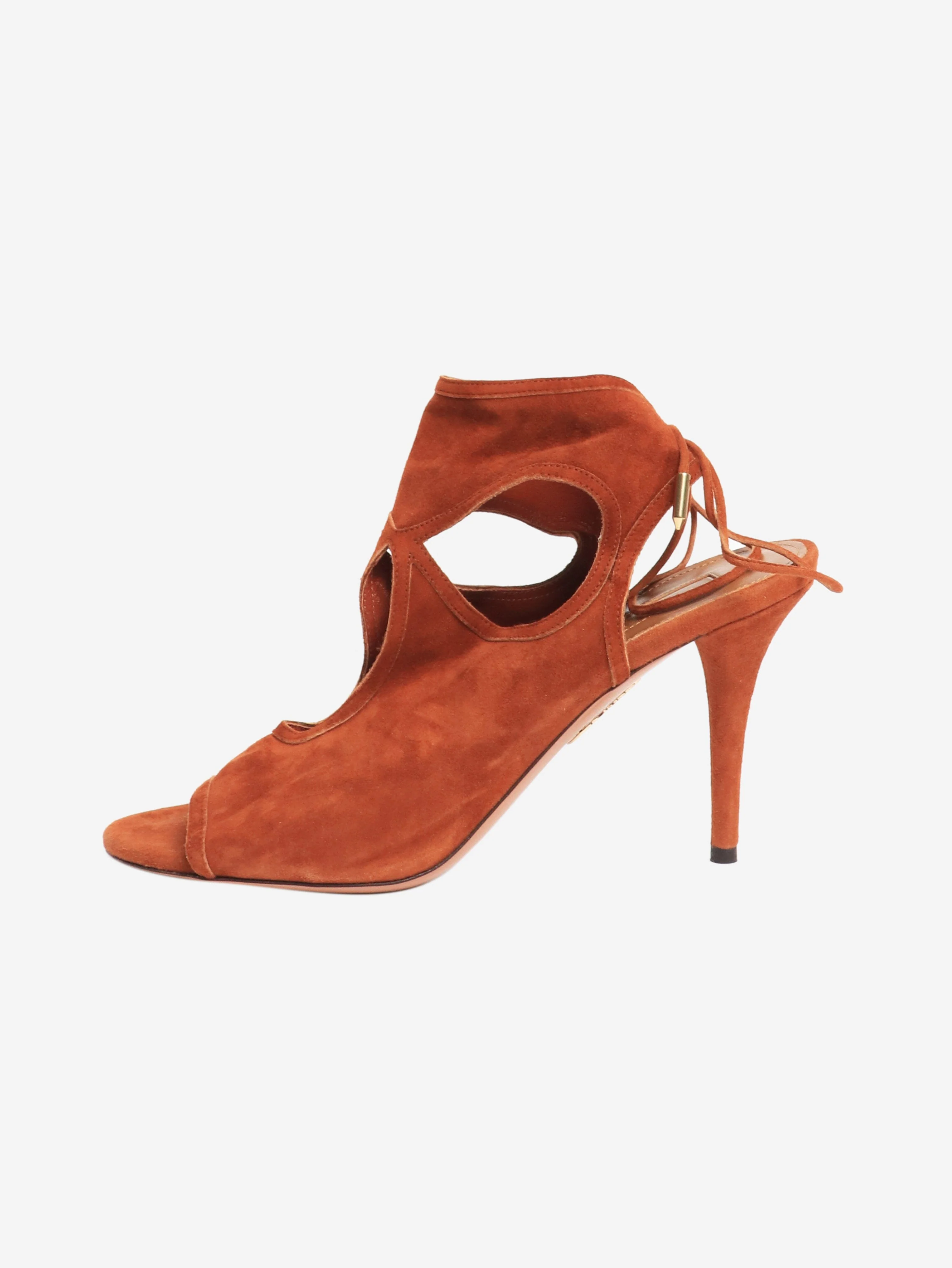 Brown suede lace up heels - size EU 39 (UK 6)