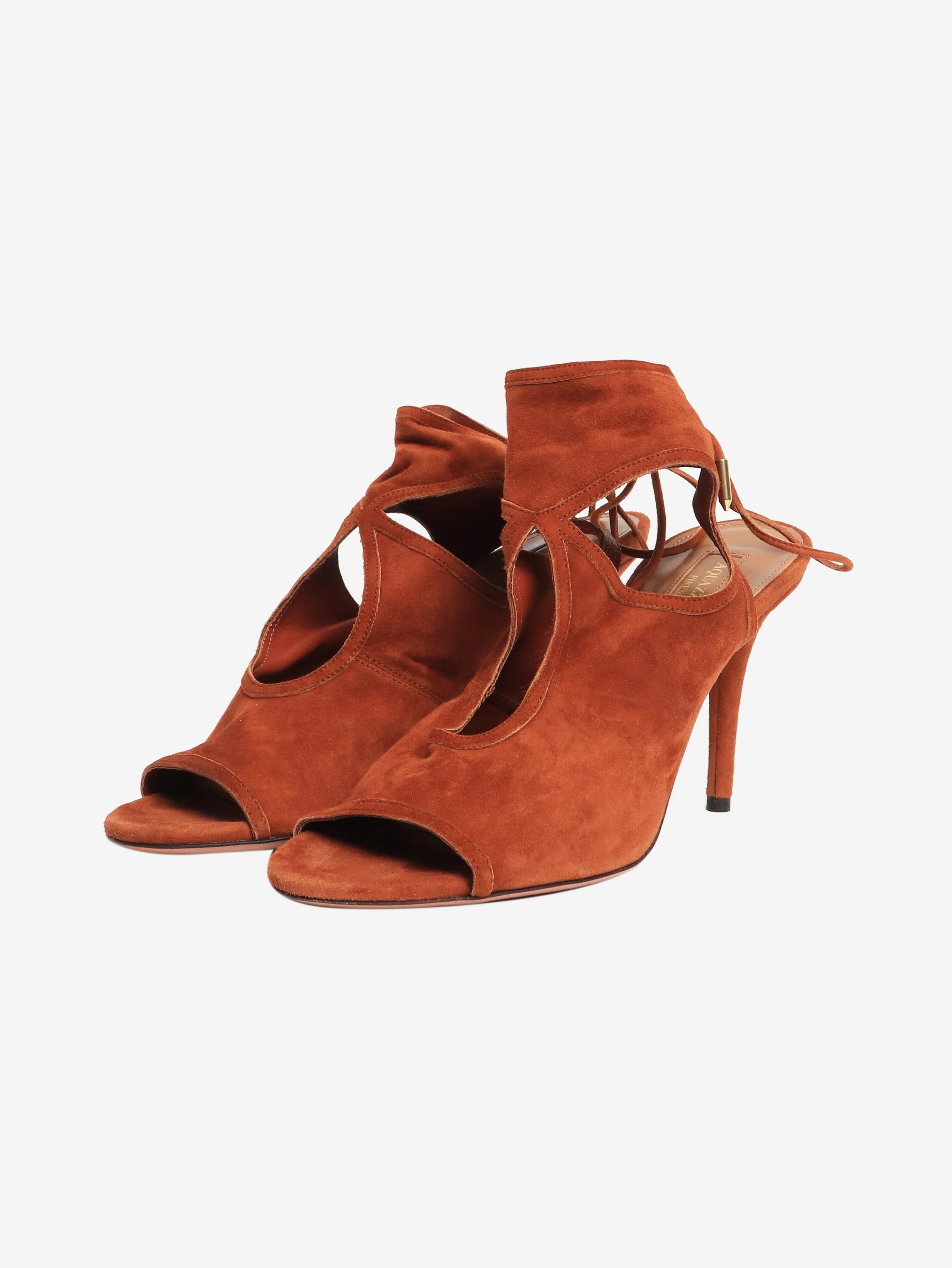 Brown suede lace up heels - size EU 39 (UK 6) - Image 2