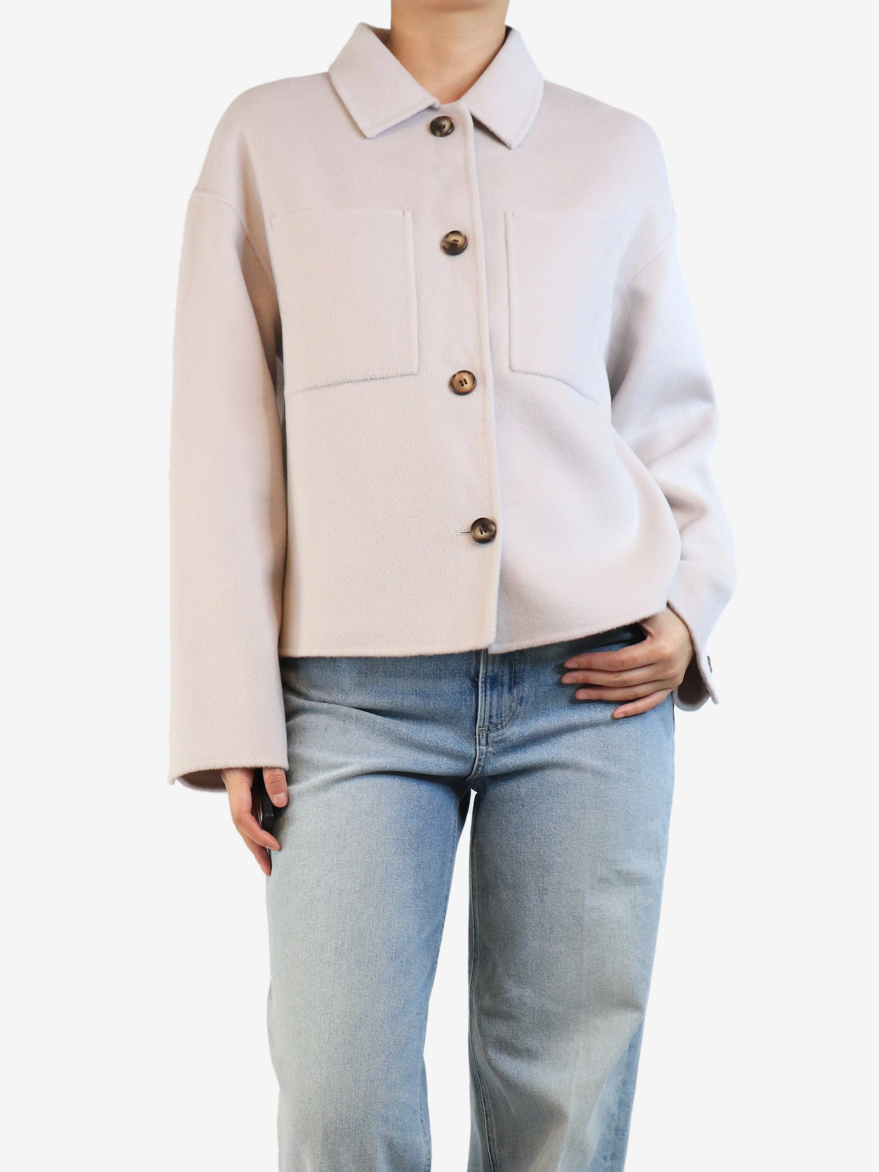Light grey cropped wool shacket - size UK 10 - Image 3