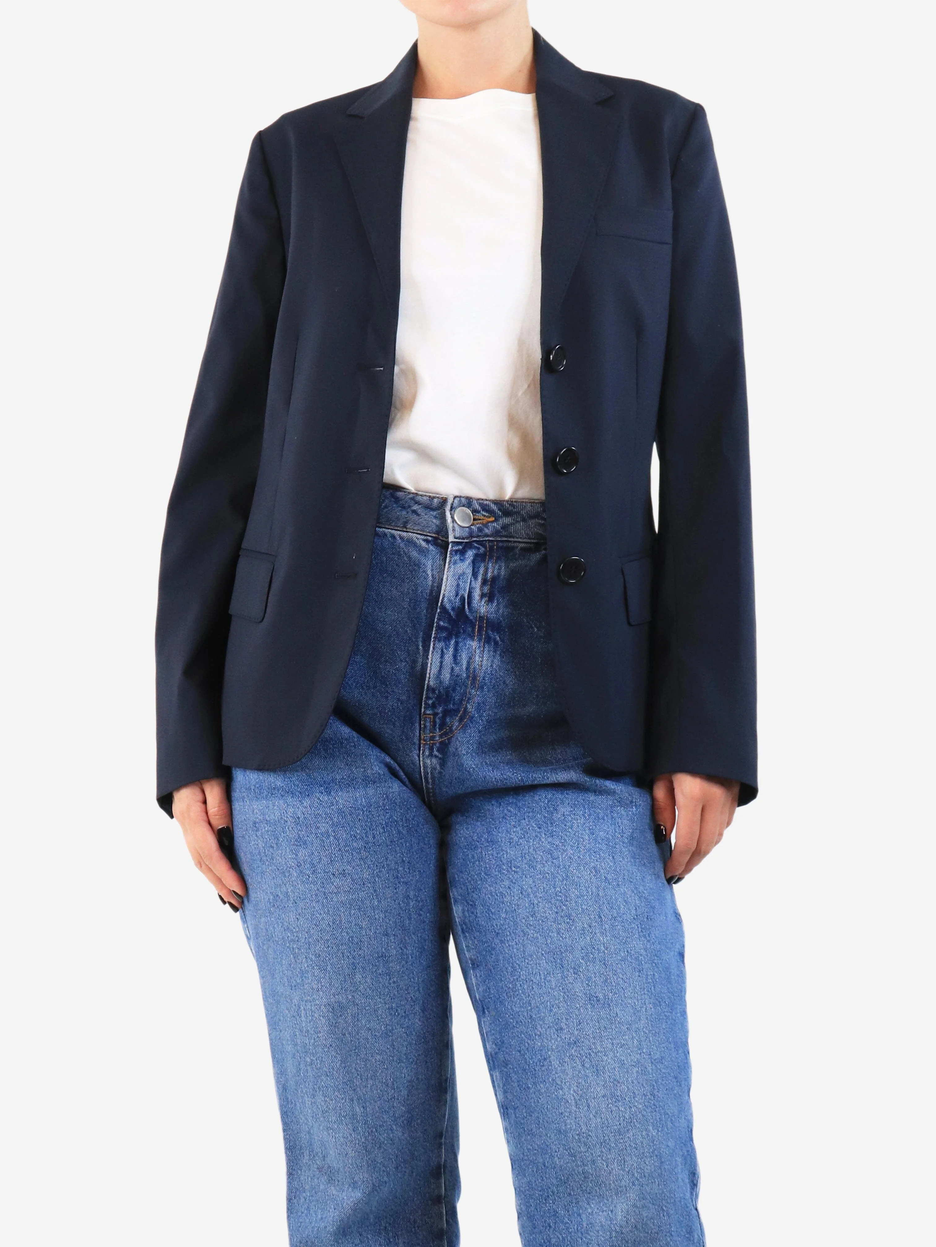 Navy blue single-breasted wool jacket - size UK 8 - Image 3
