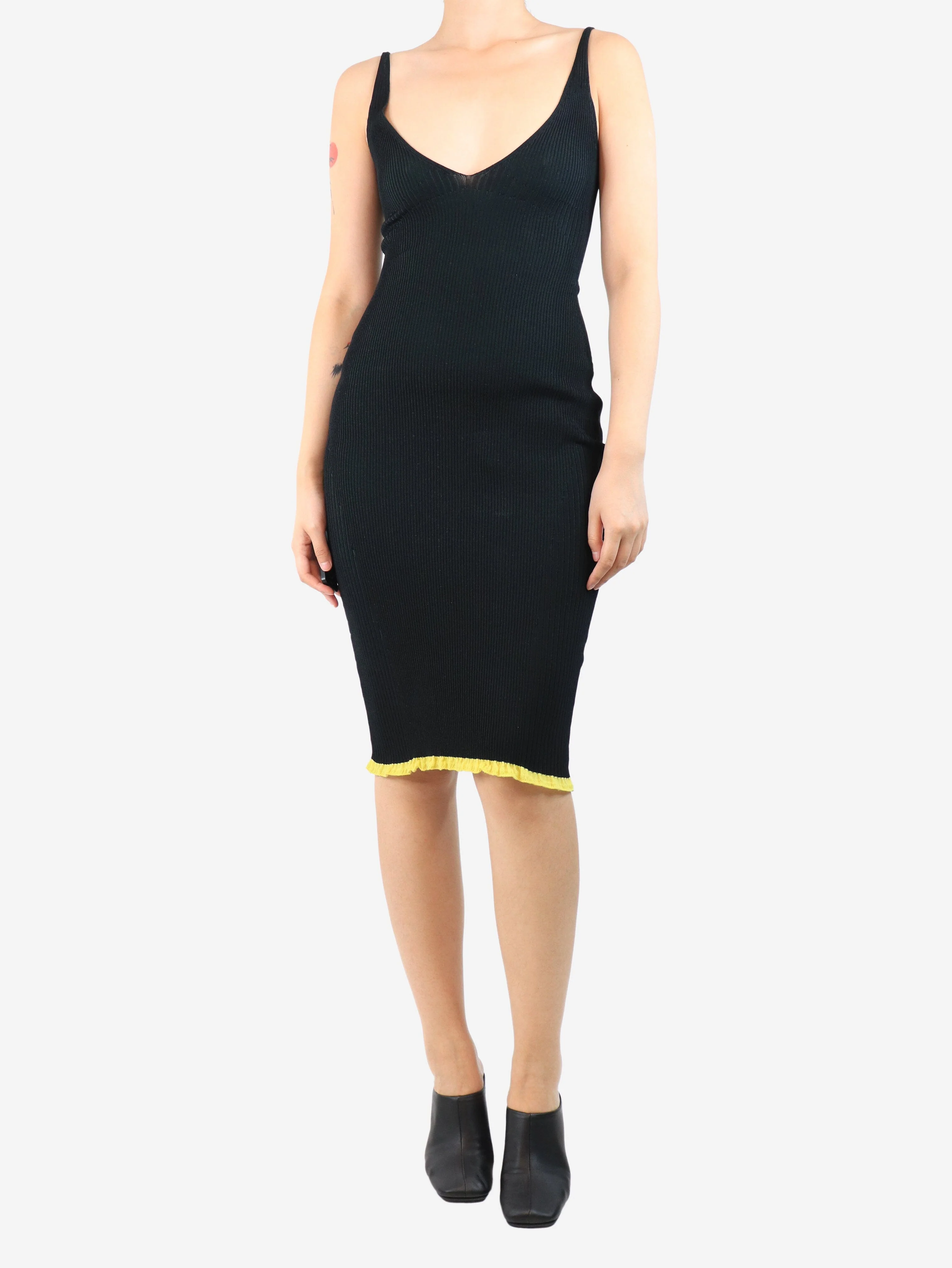 Black sleeveless ribbed midi dress - size S - Image 3