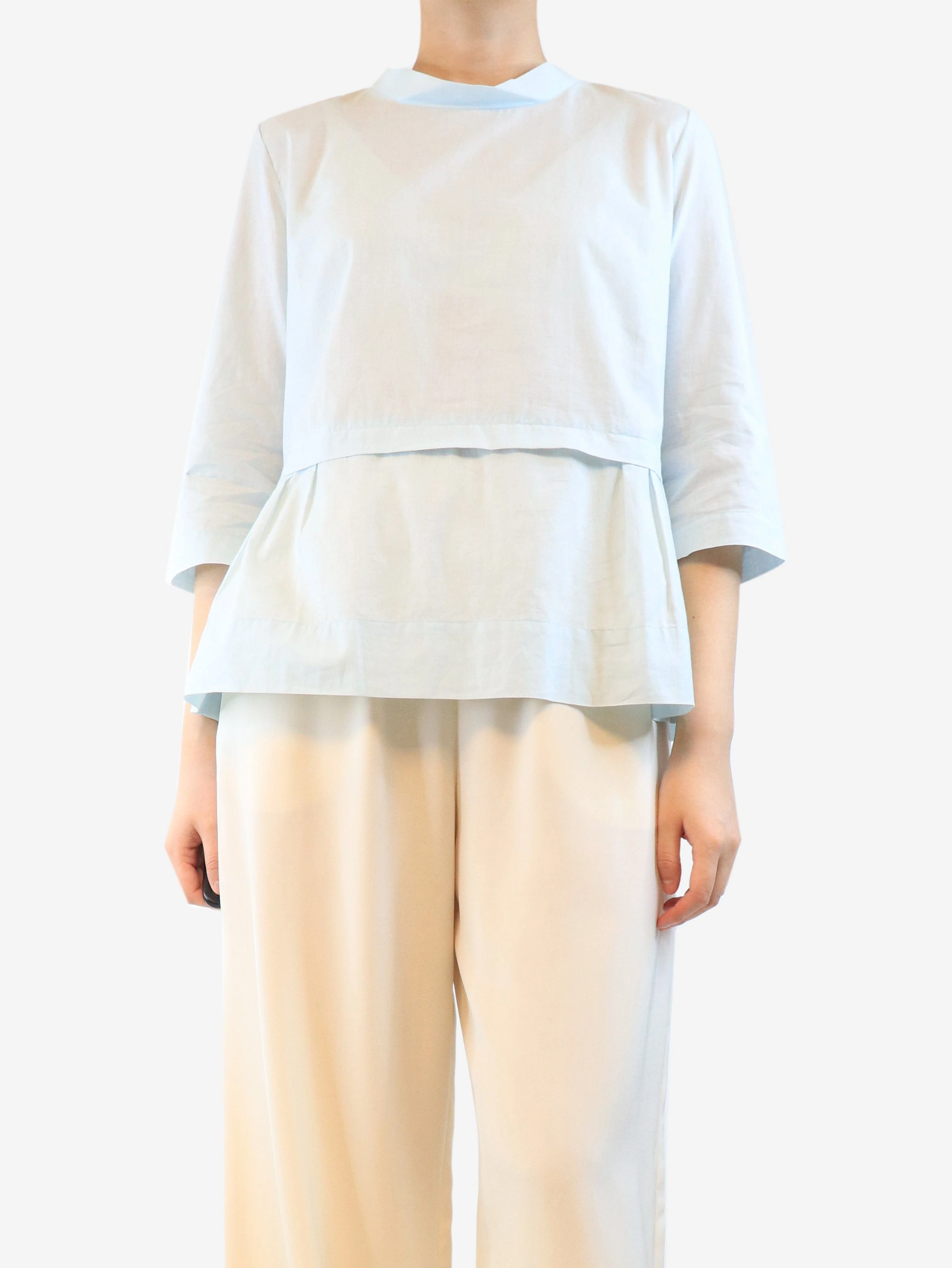 Baby blue cotton blouse - size UK 16