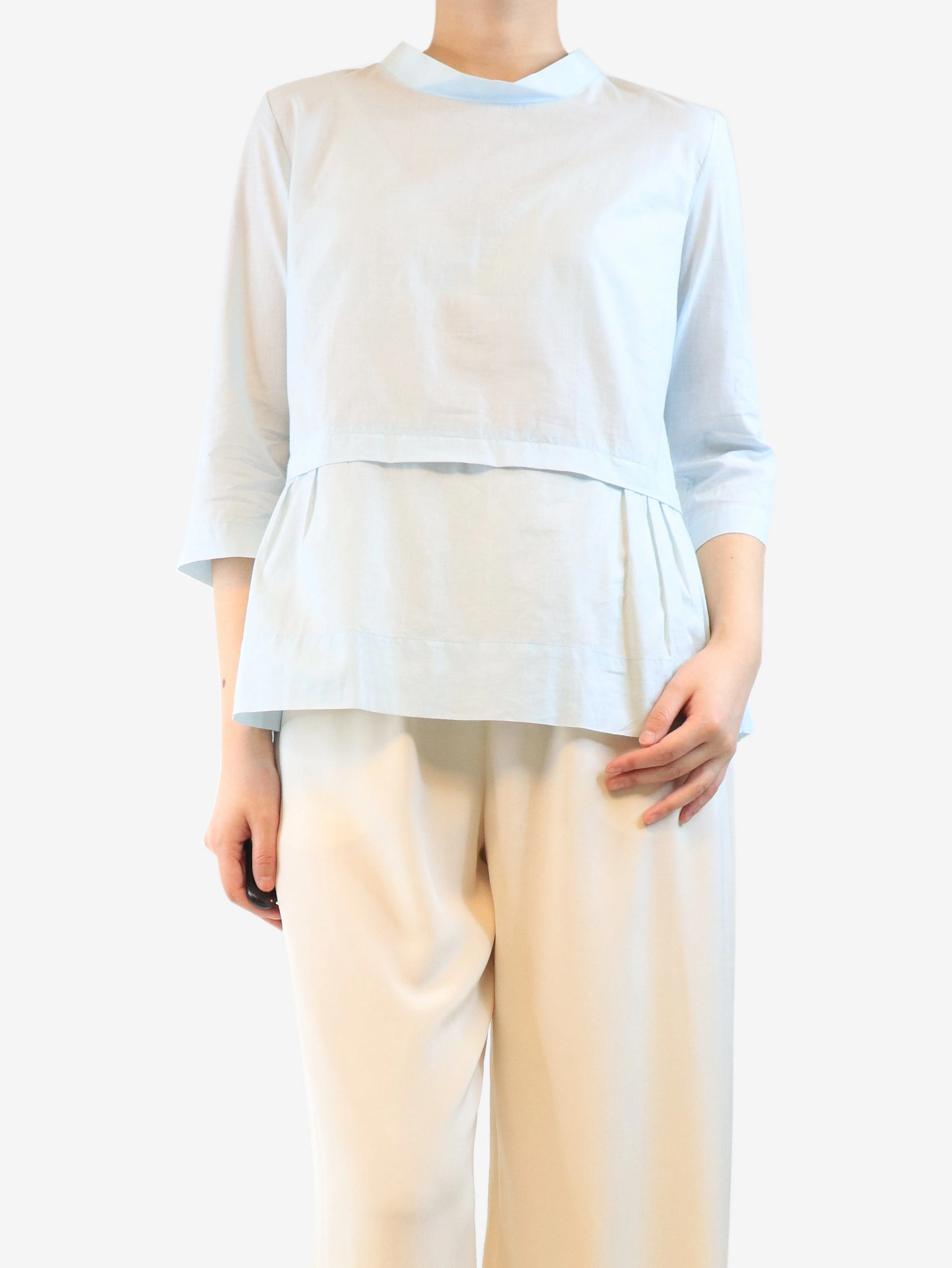 Baby blue cotton blouse - size UK 16 - Image 3