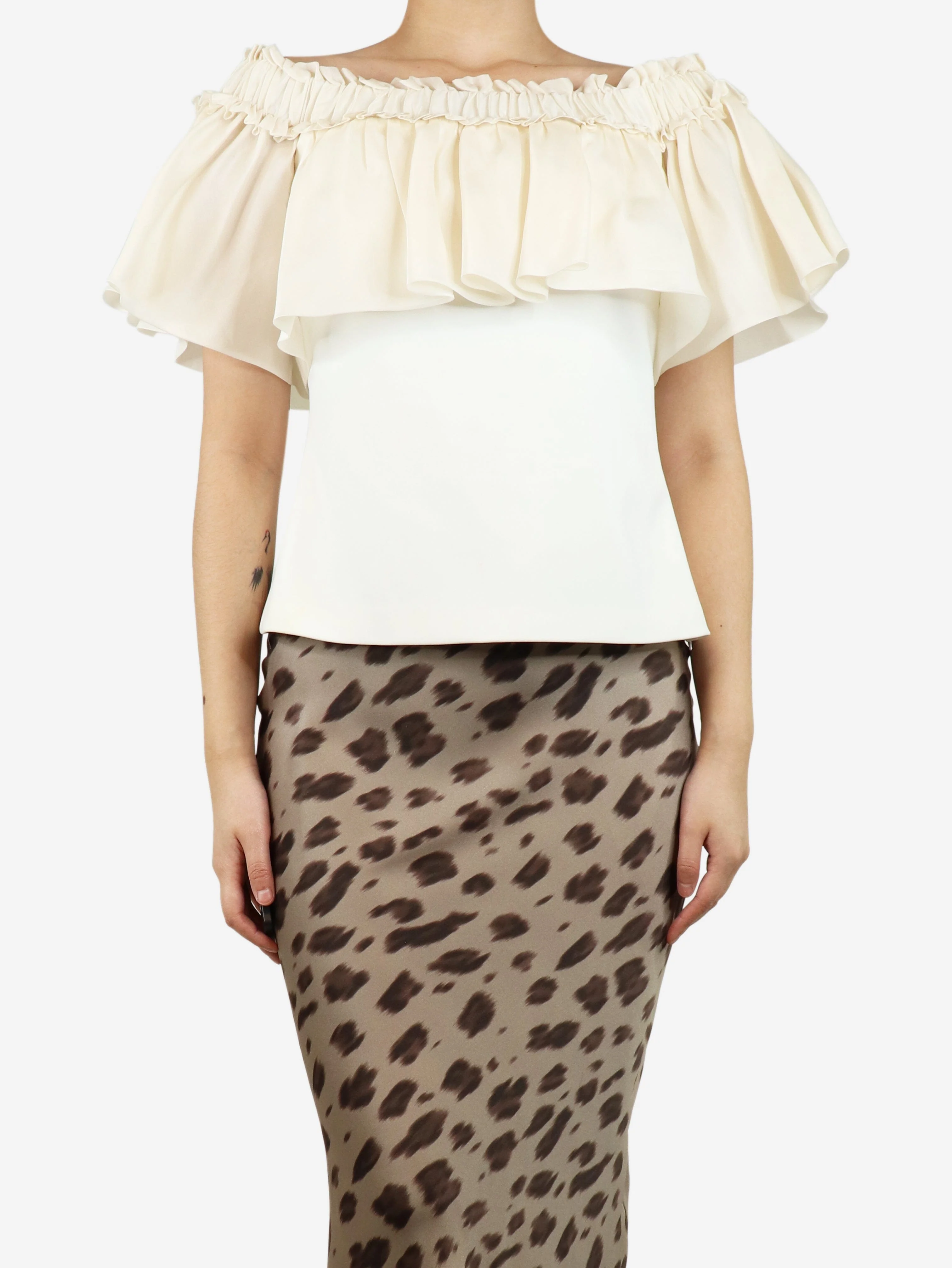 Cream off-shoulder frill top - size UK 12 - Image 3