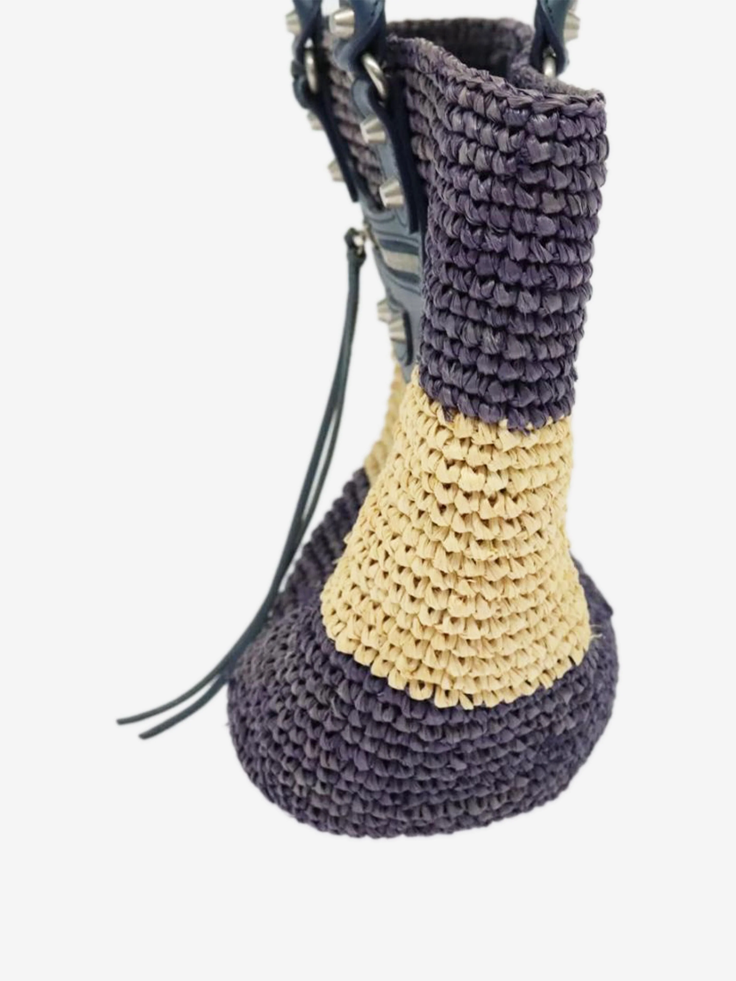Purple and beige Panier XS raffia tote bag - Image 6