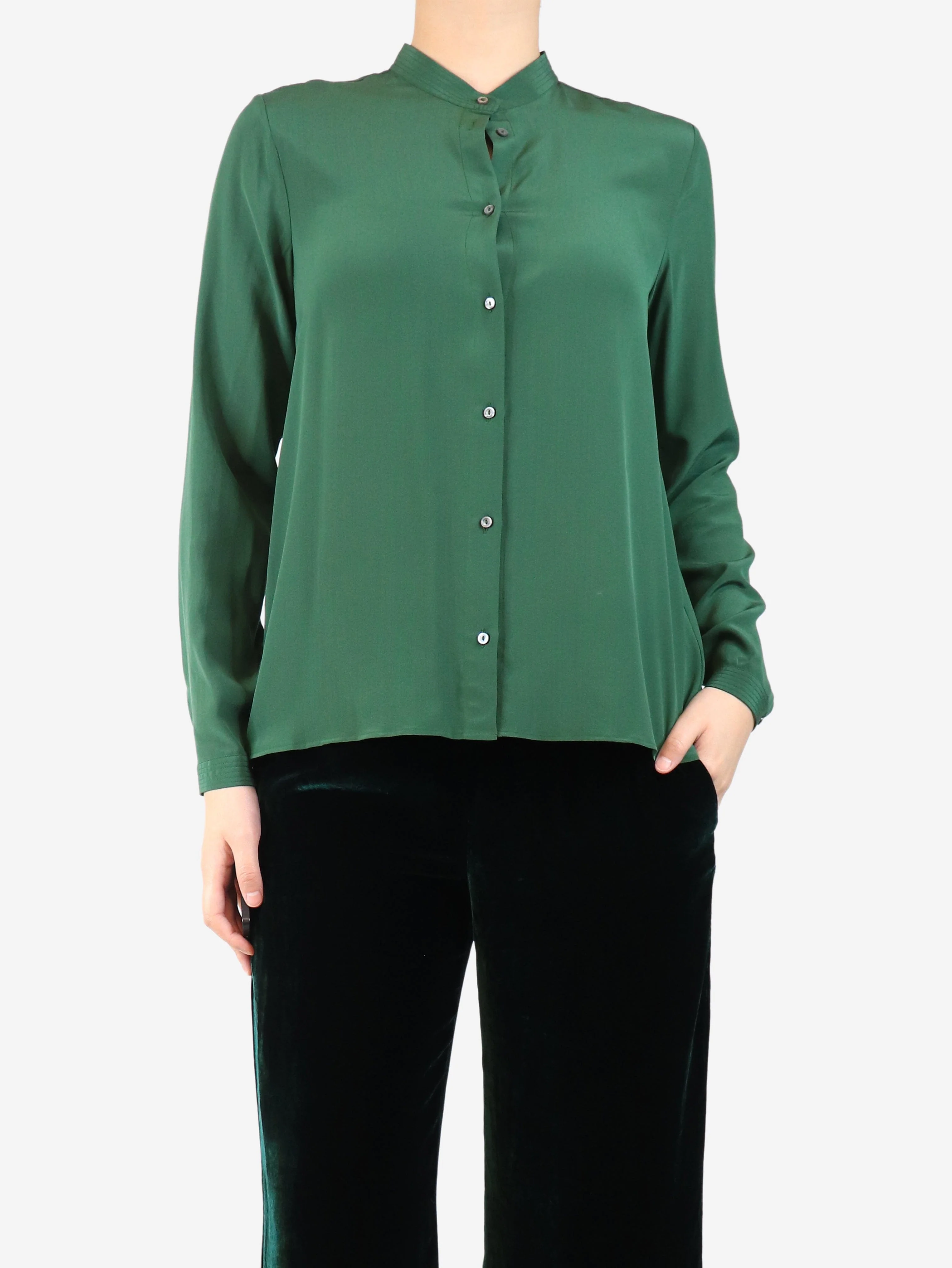 Green silk blouse - size UK 12 - Image 3