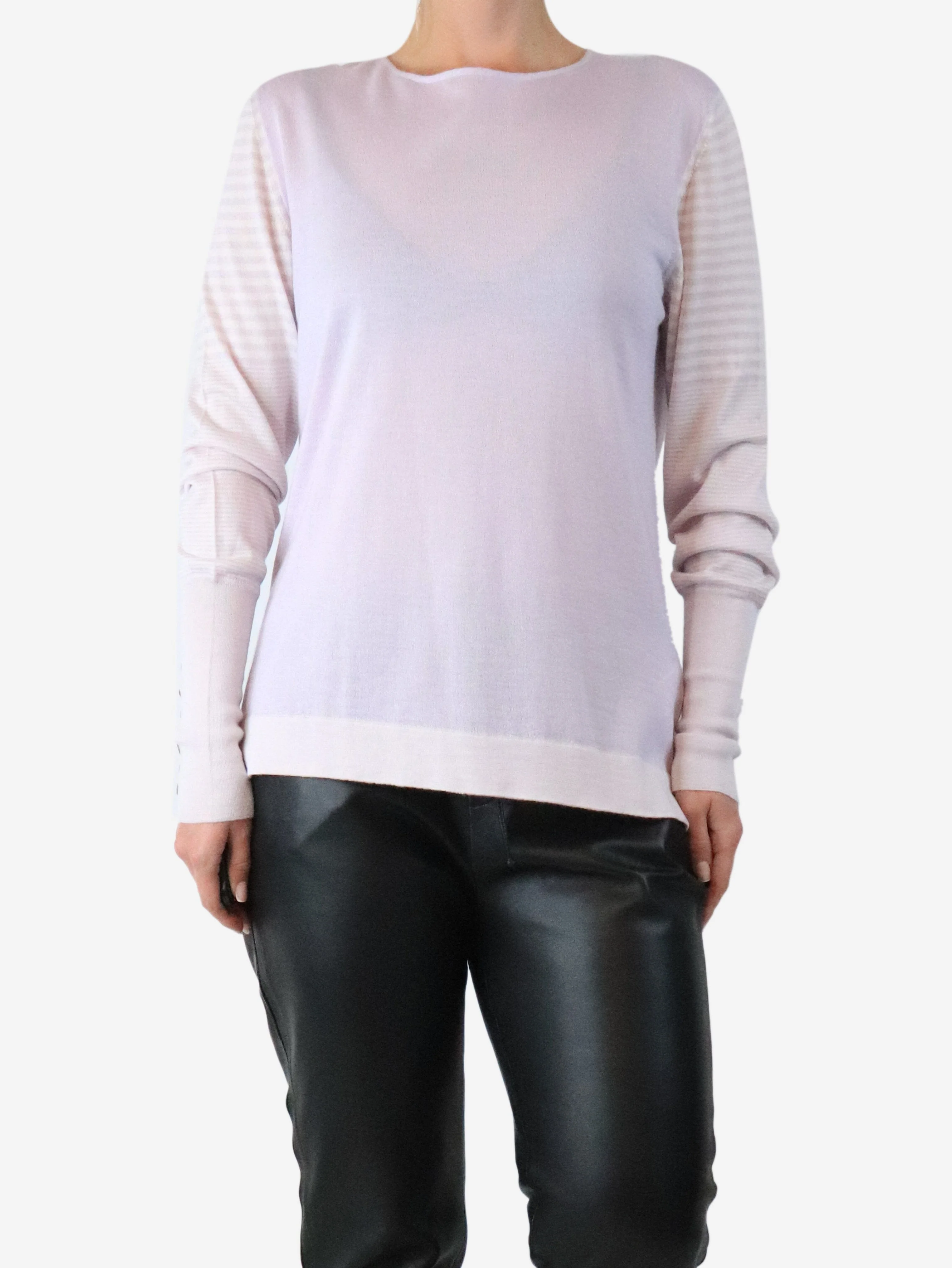 Lilac striped-sleeve knit top - size L