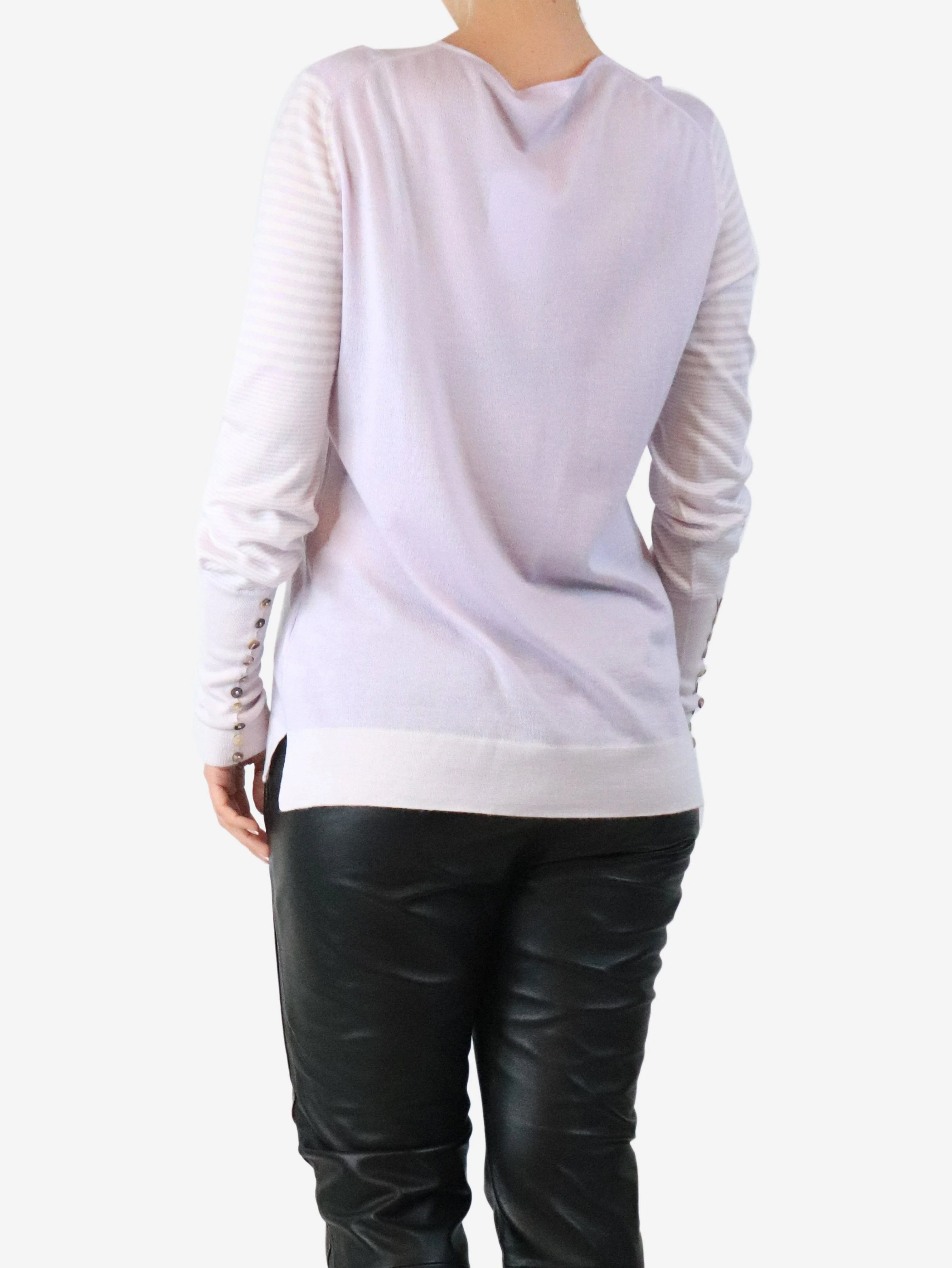 Lilac striped-sleeve knit top - size L - Image 2