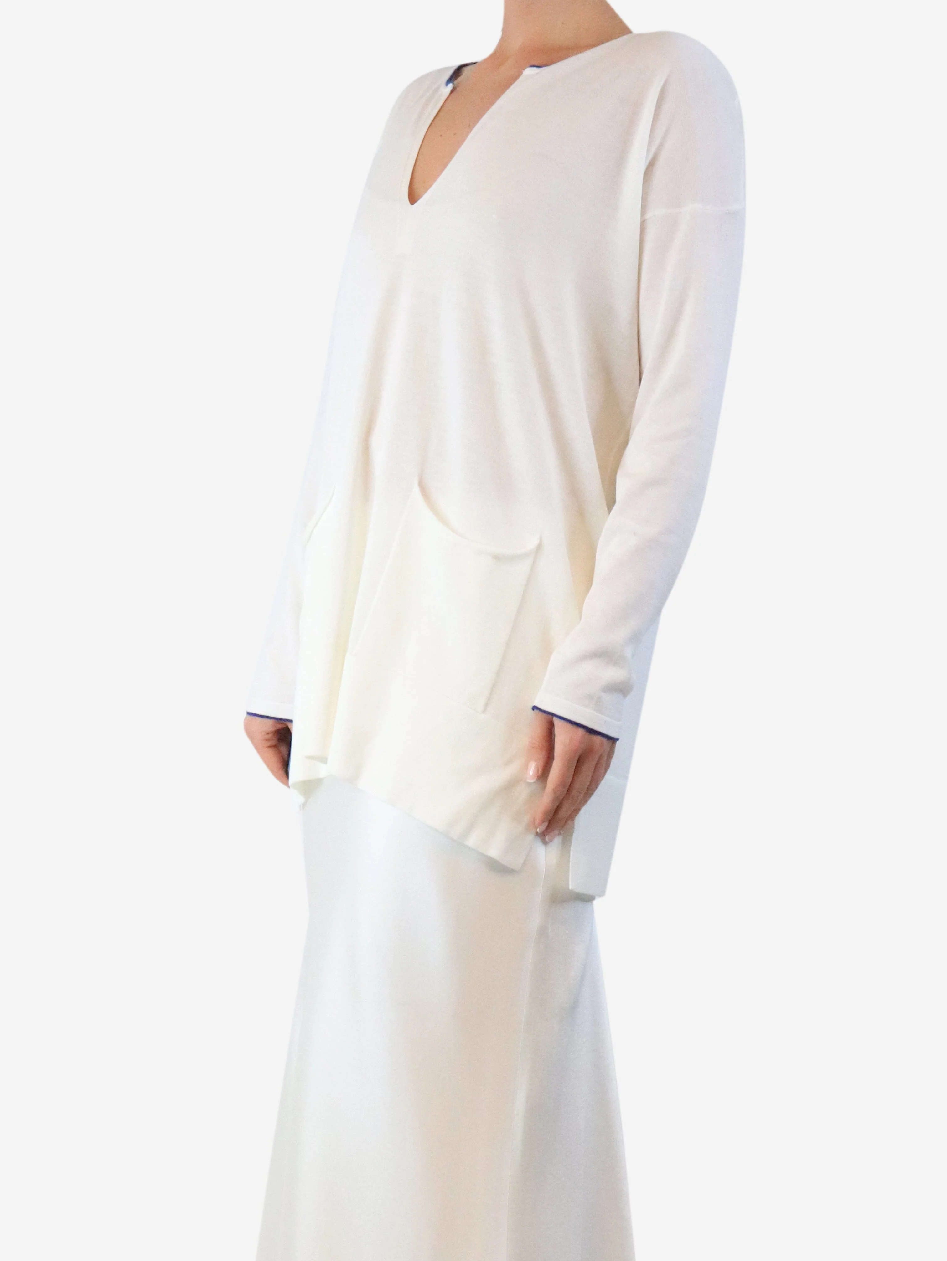 White cotton pocket-front sweater - size M - Image 3