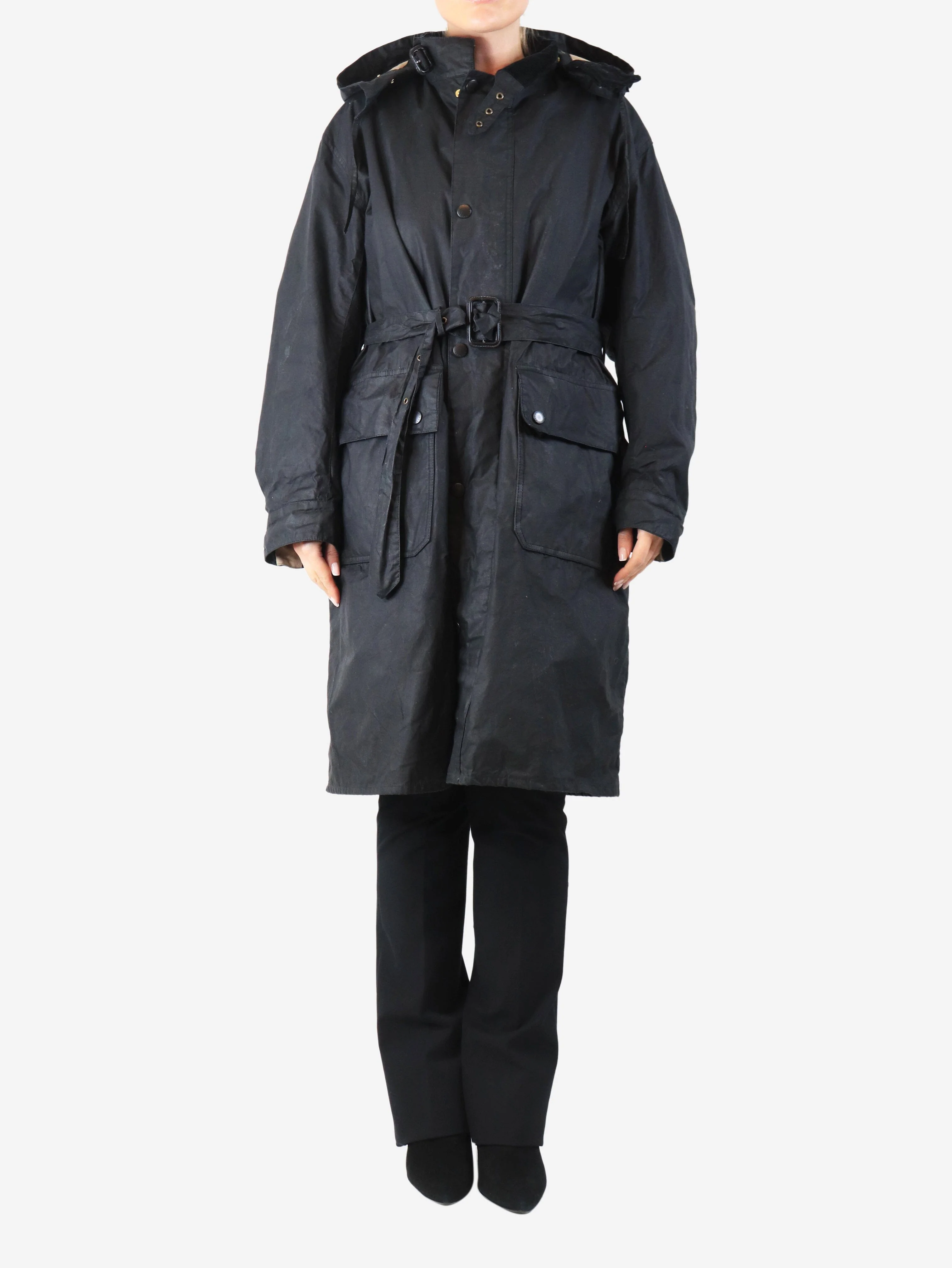 Black waxed parka - size UK 14