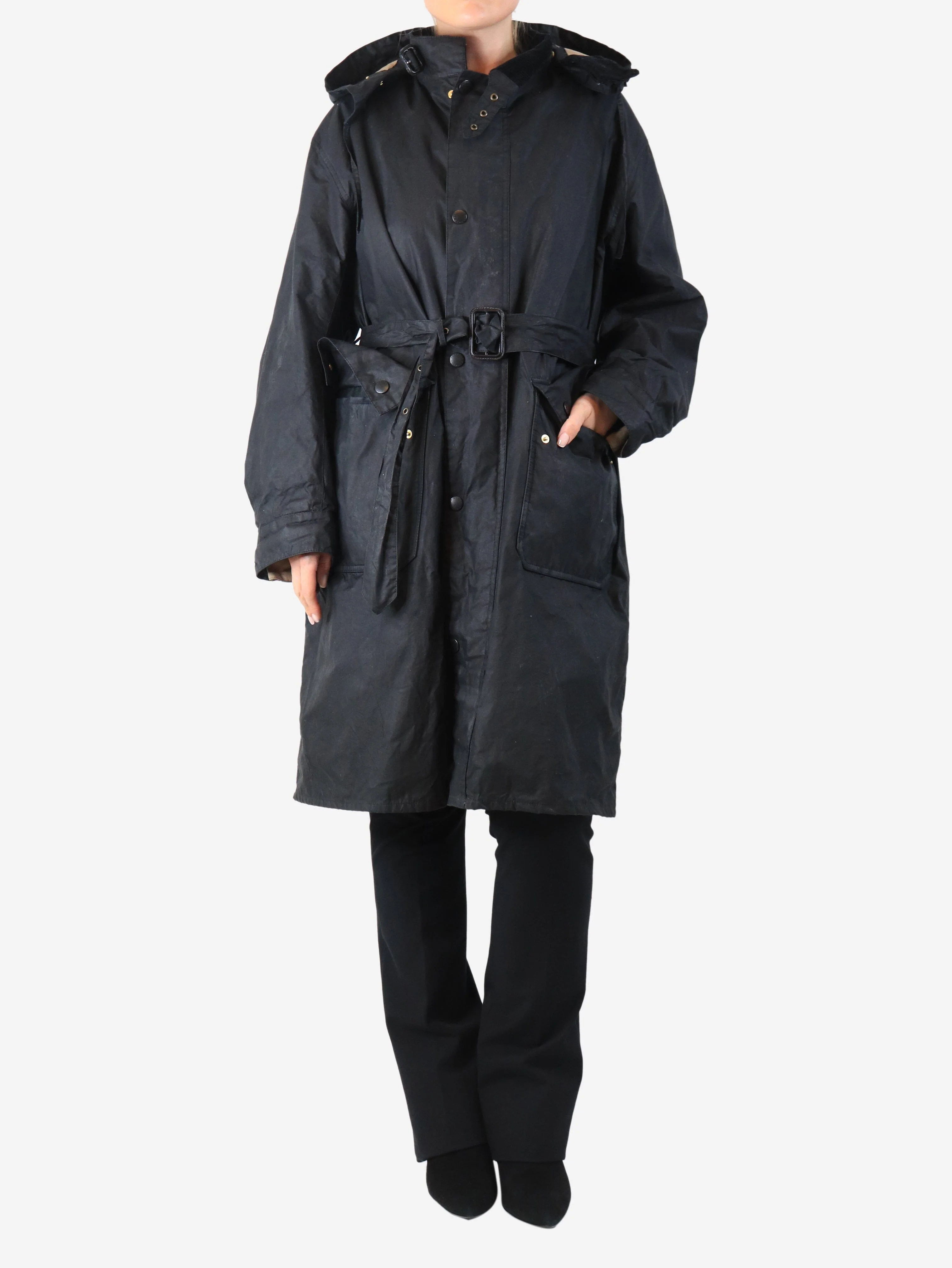Black waxed parka - size UK 14 - Image 3