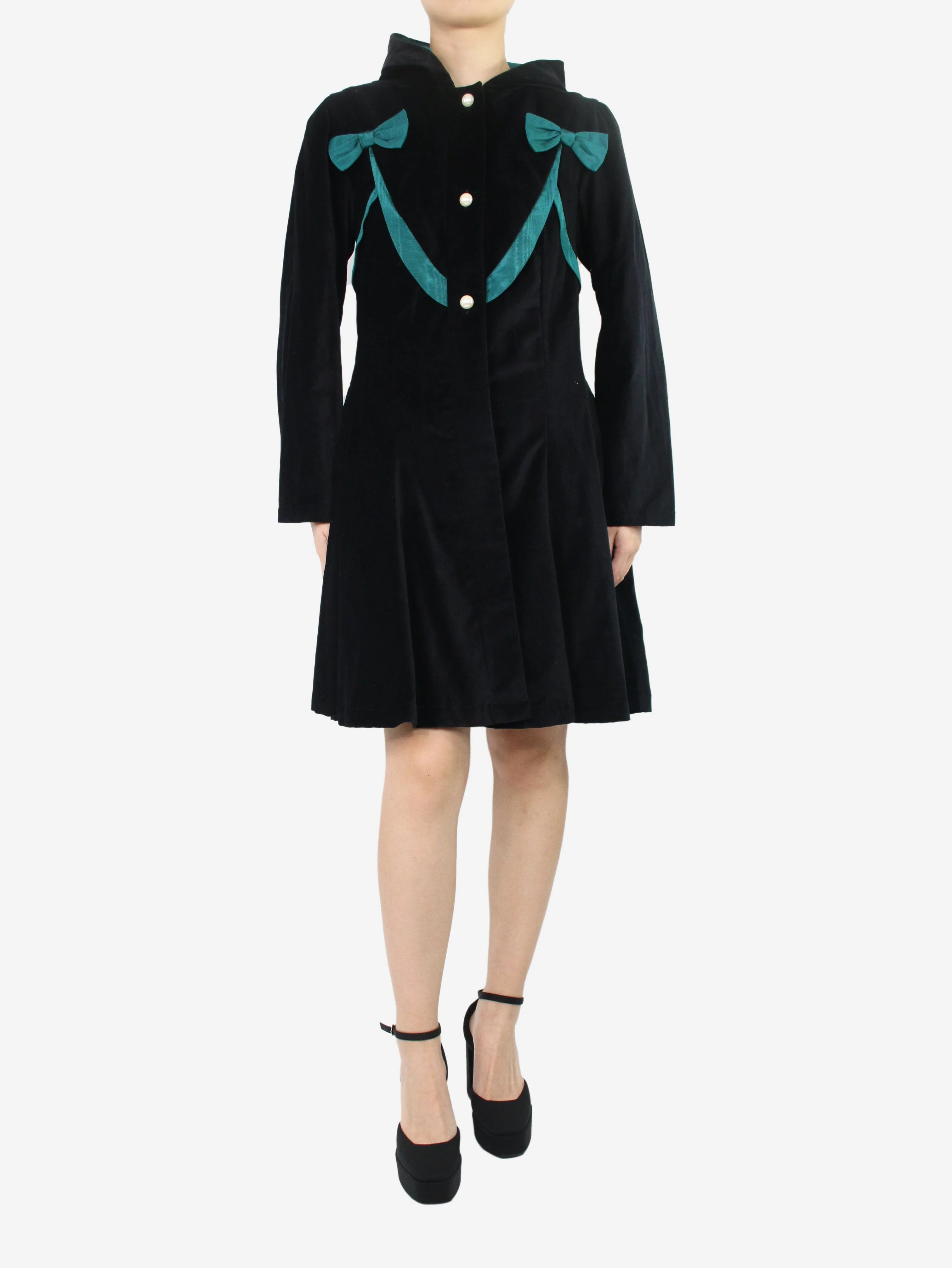 Black velour hooded coat - size M - Image 3