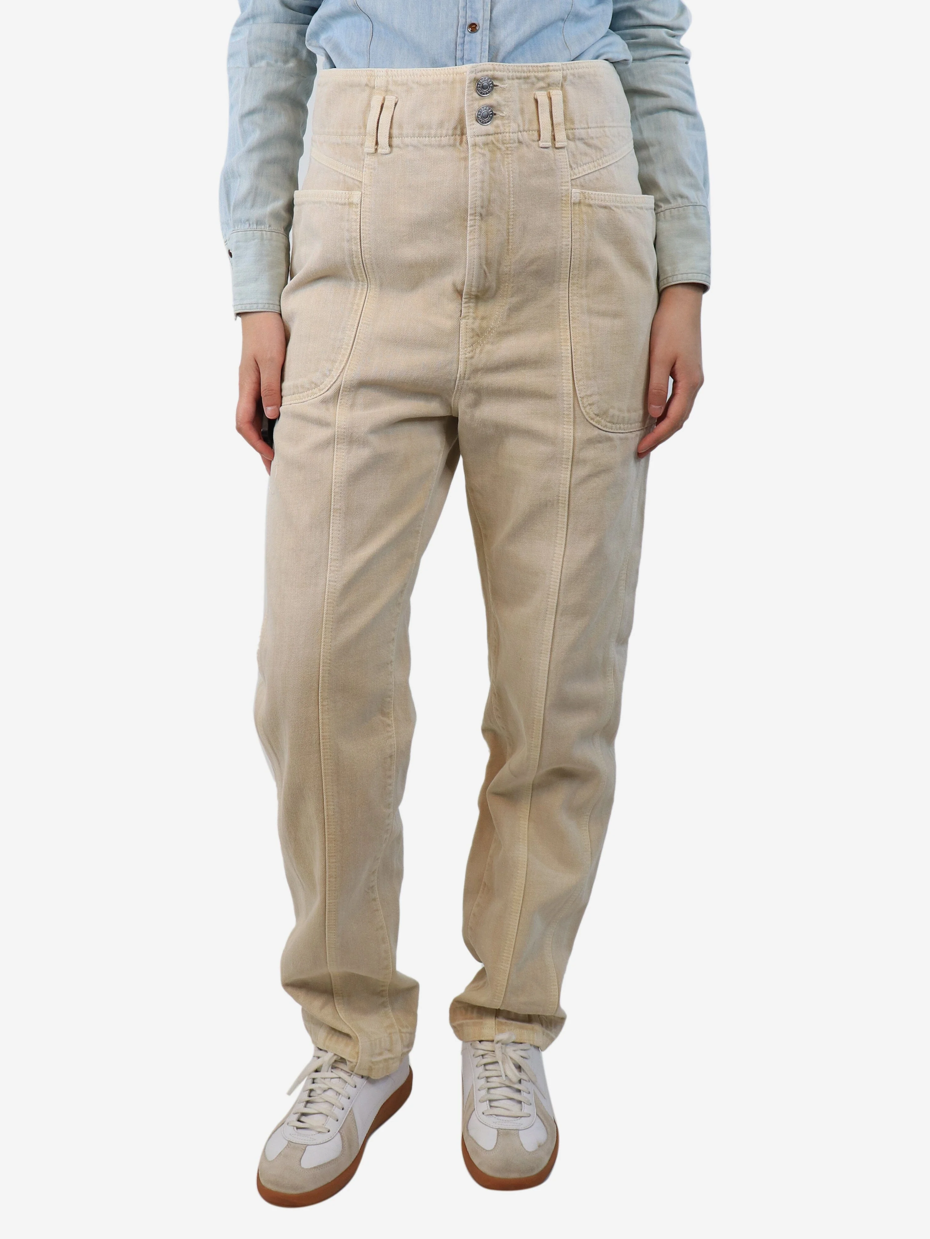 Beige high-waist denim trousers - UK 12