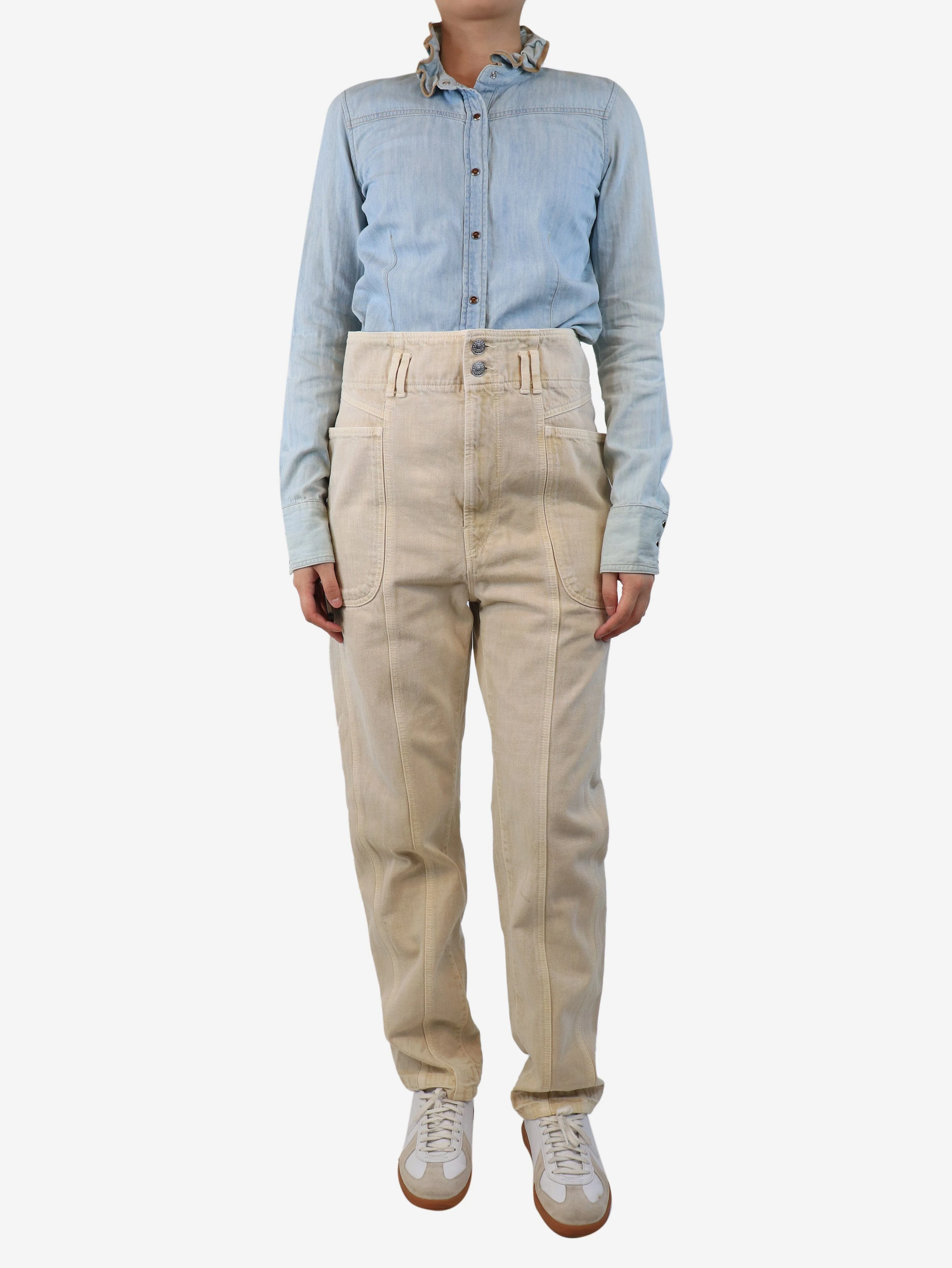 Beige high-waist denim trousers - UK 12 - Image 2