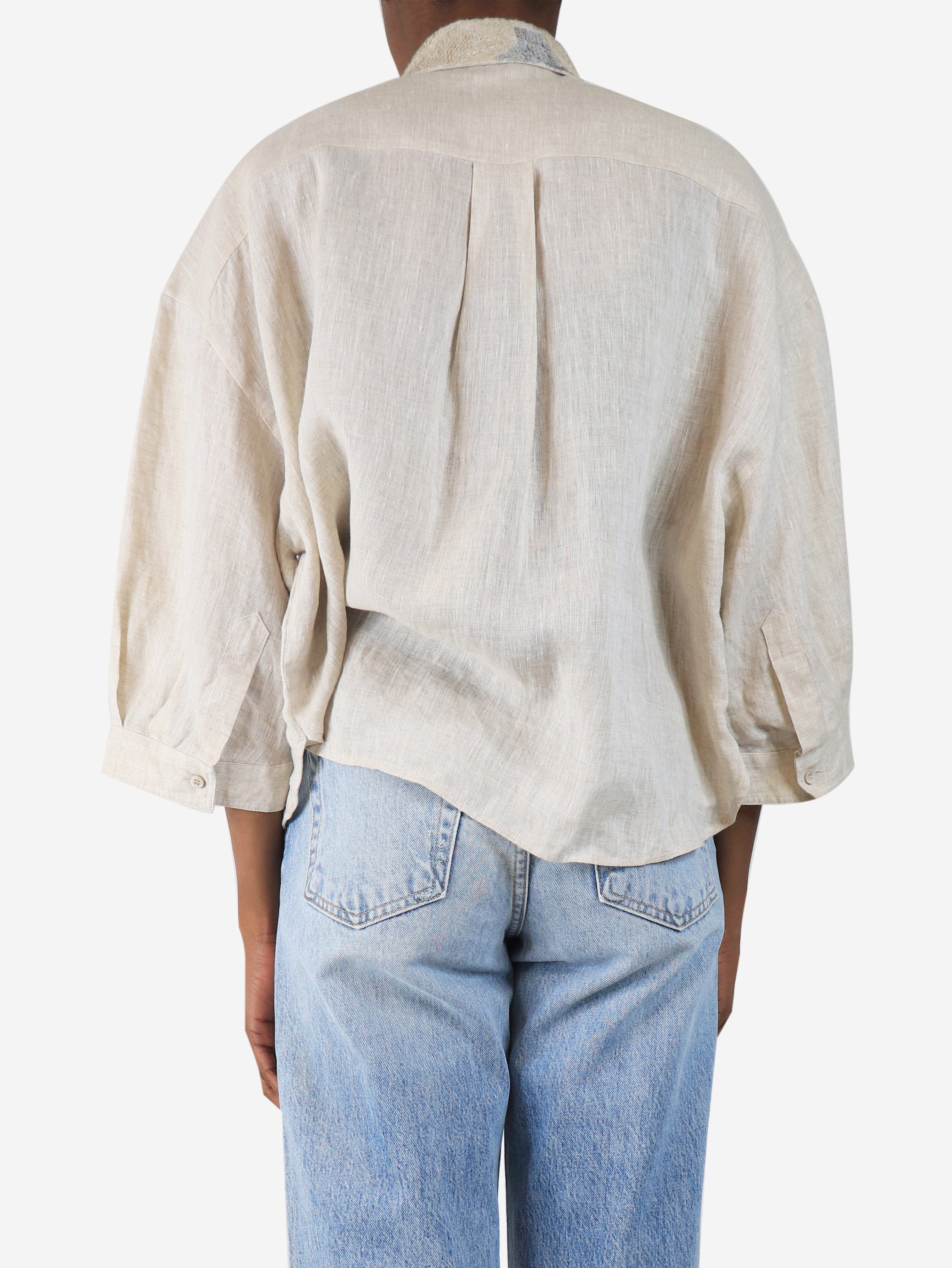 Beige linen blouse with sequin collar - size S - Image 2