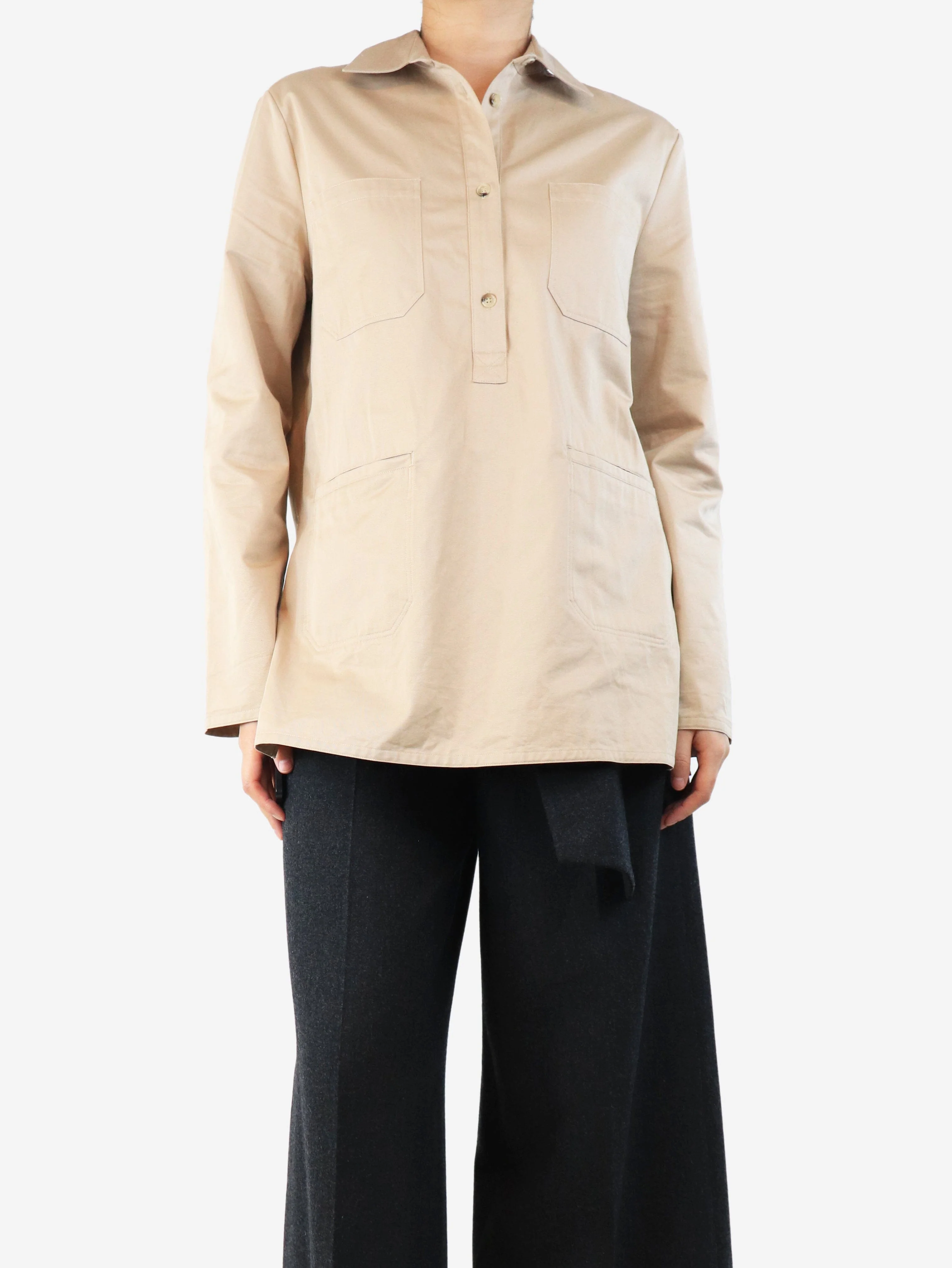 Beige oversized cotton shirt - size UK 8