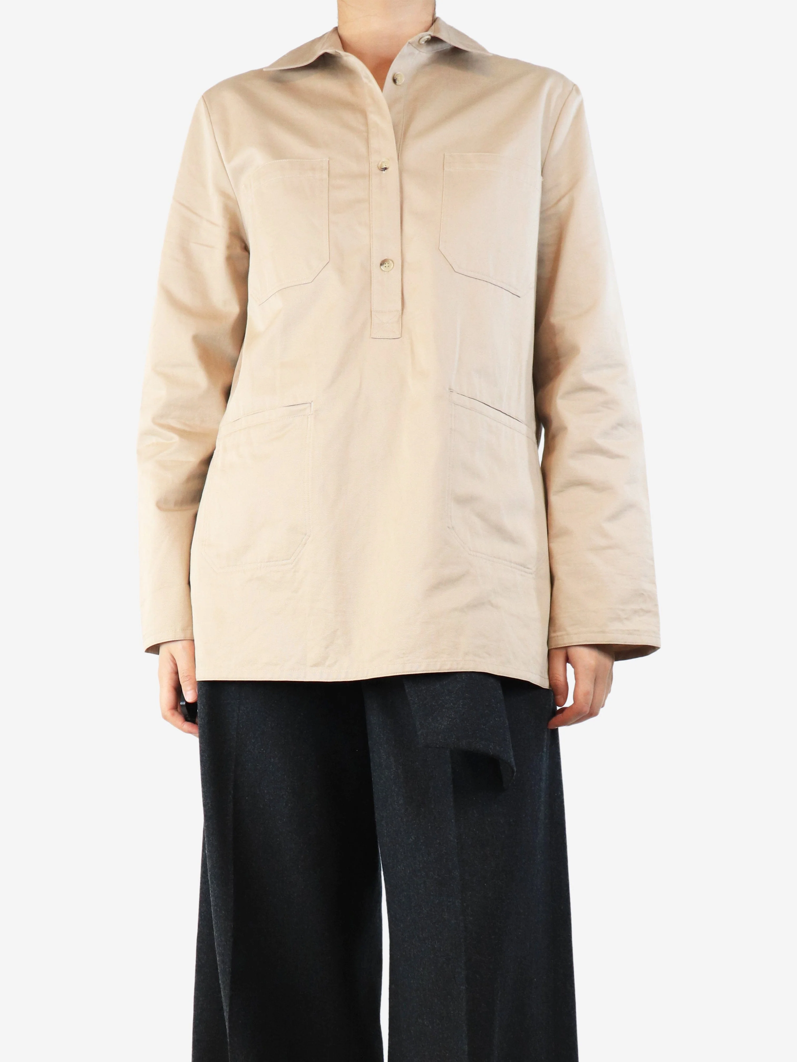 Beige oversized cotton shirt - size UK 8 - Image 3
