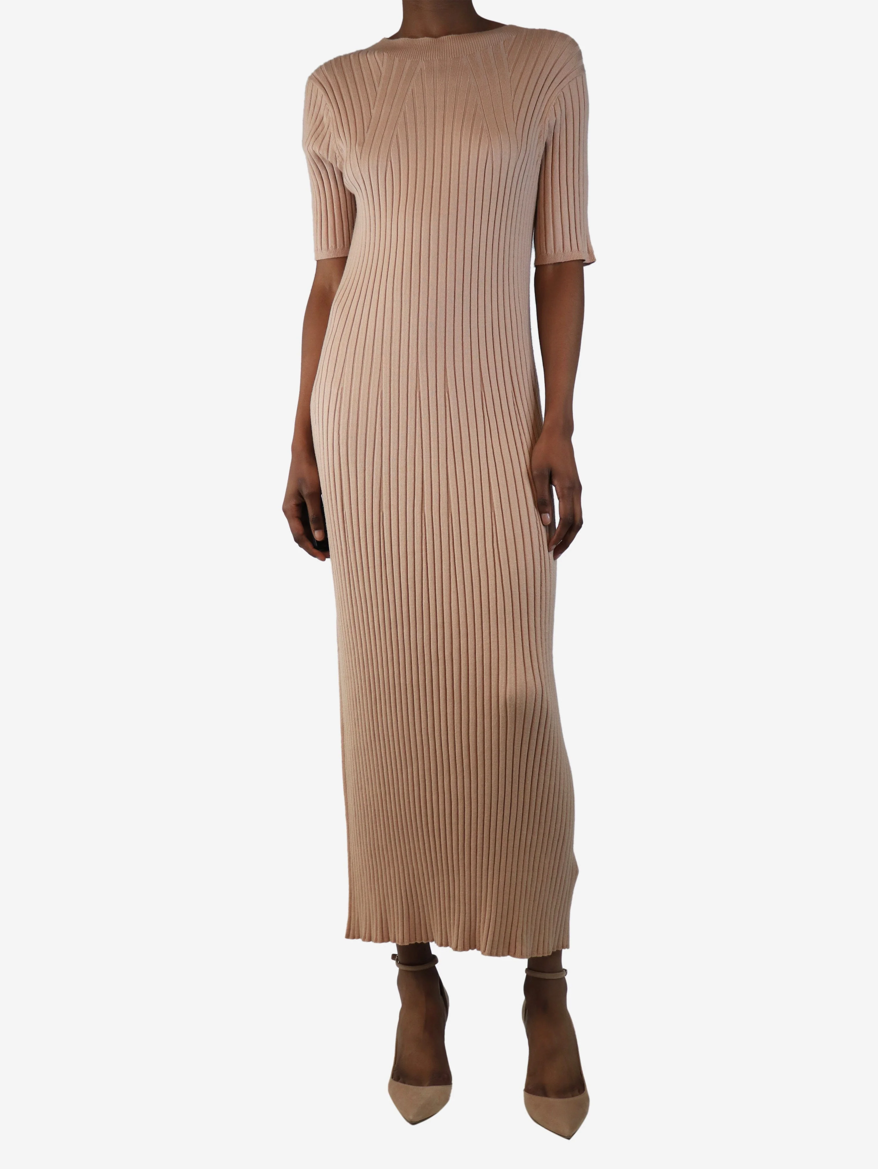 Beige ribbed knit dress - size S