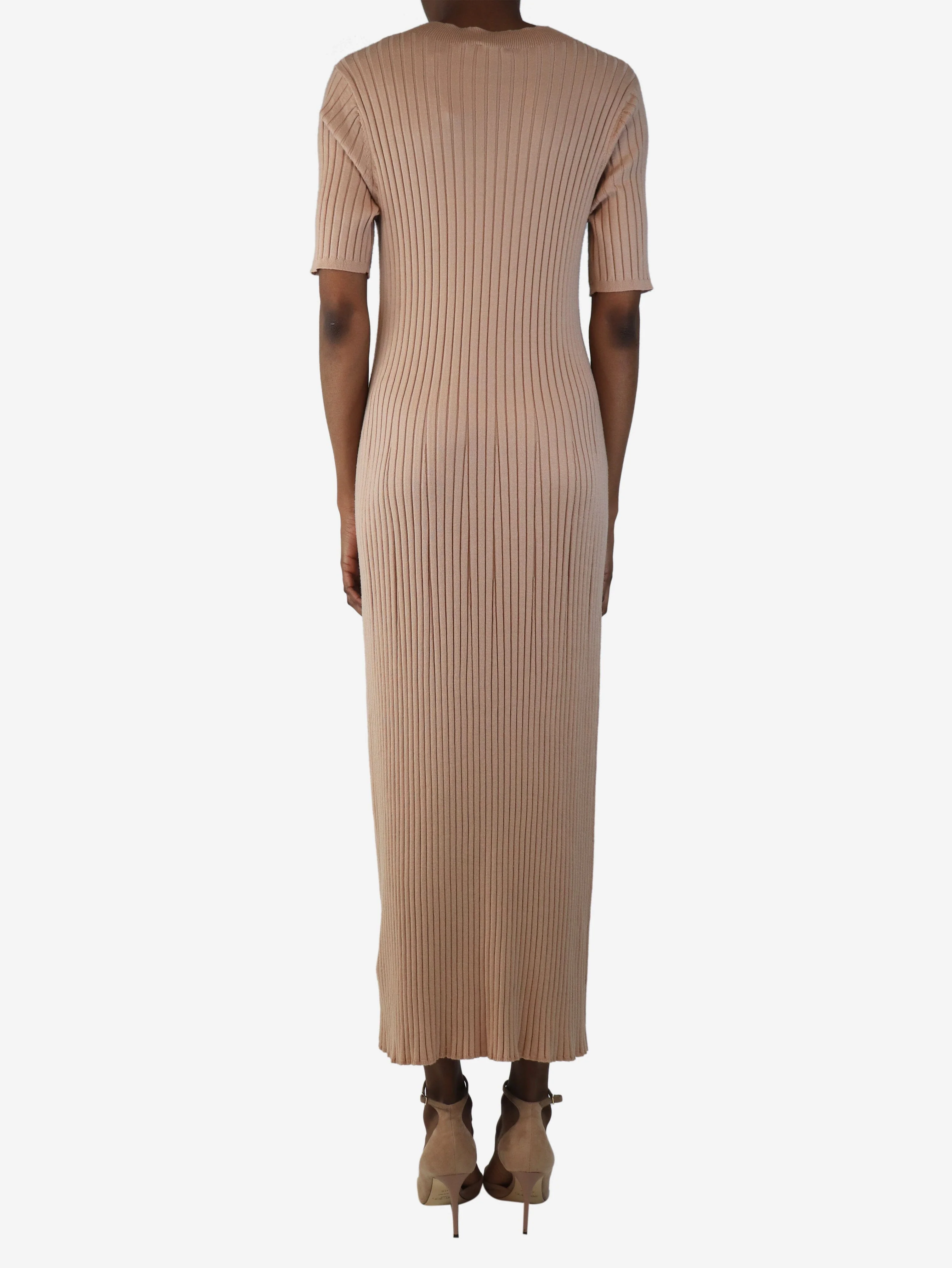 Beige ribbed knit dress - size S - Image 2