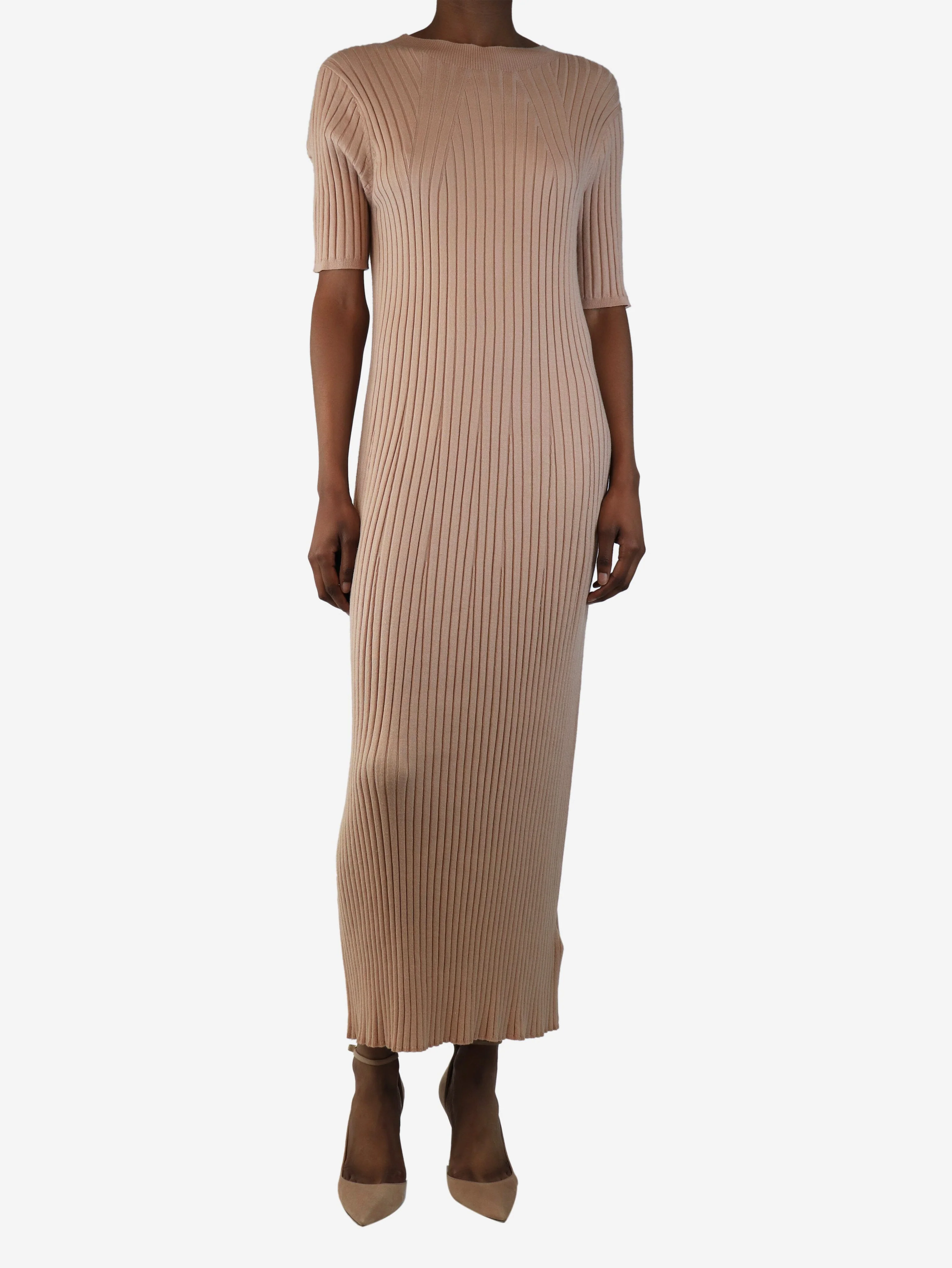 Beige ribbed knit dress - size S - Image 3