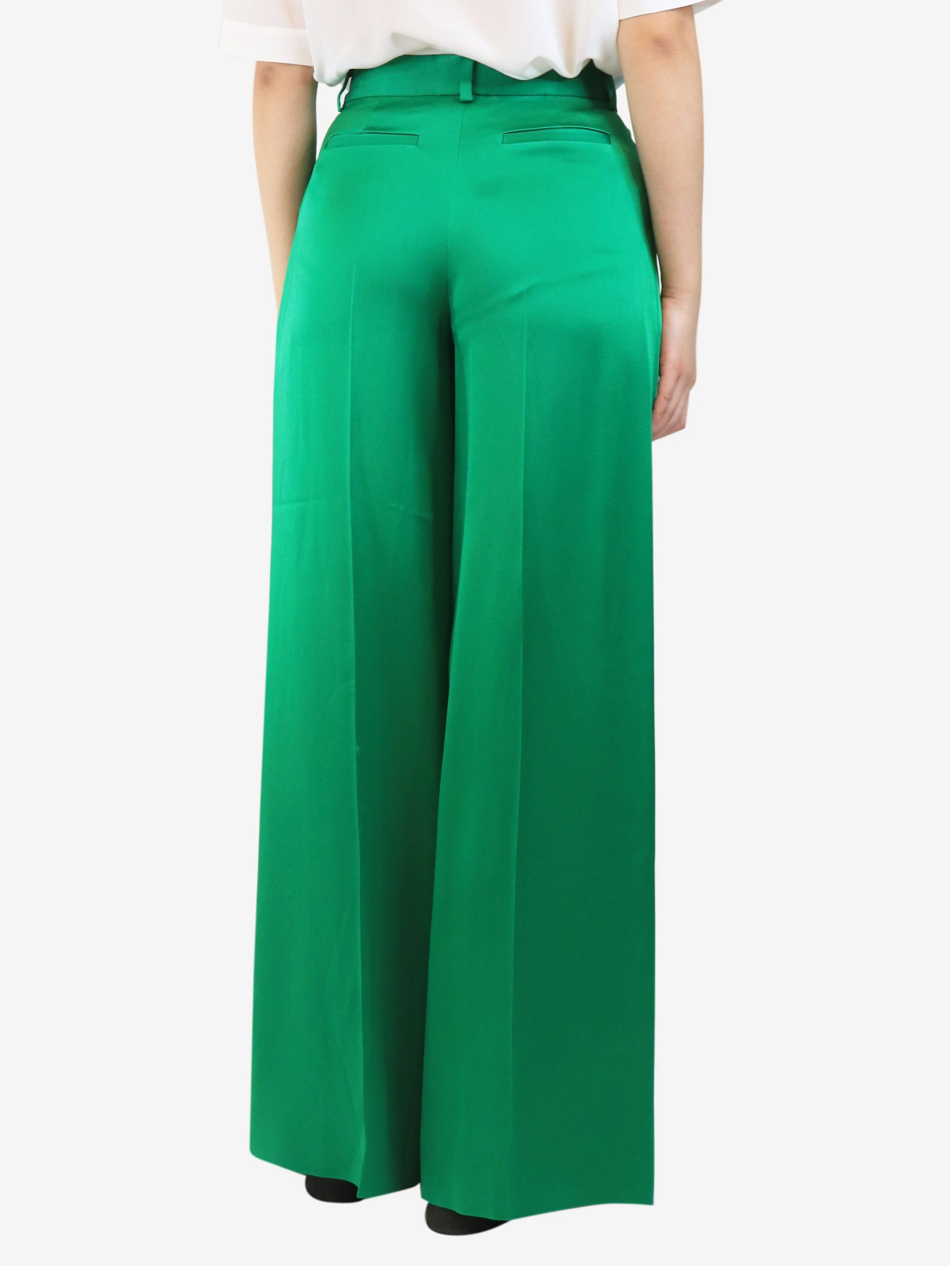 Green pleated satin trousers - size UK 8 - Image 3