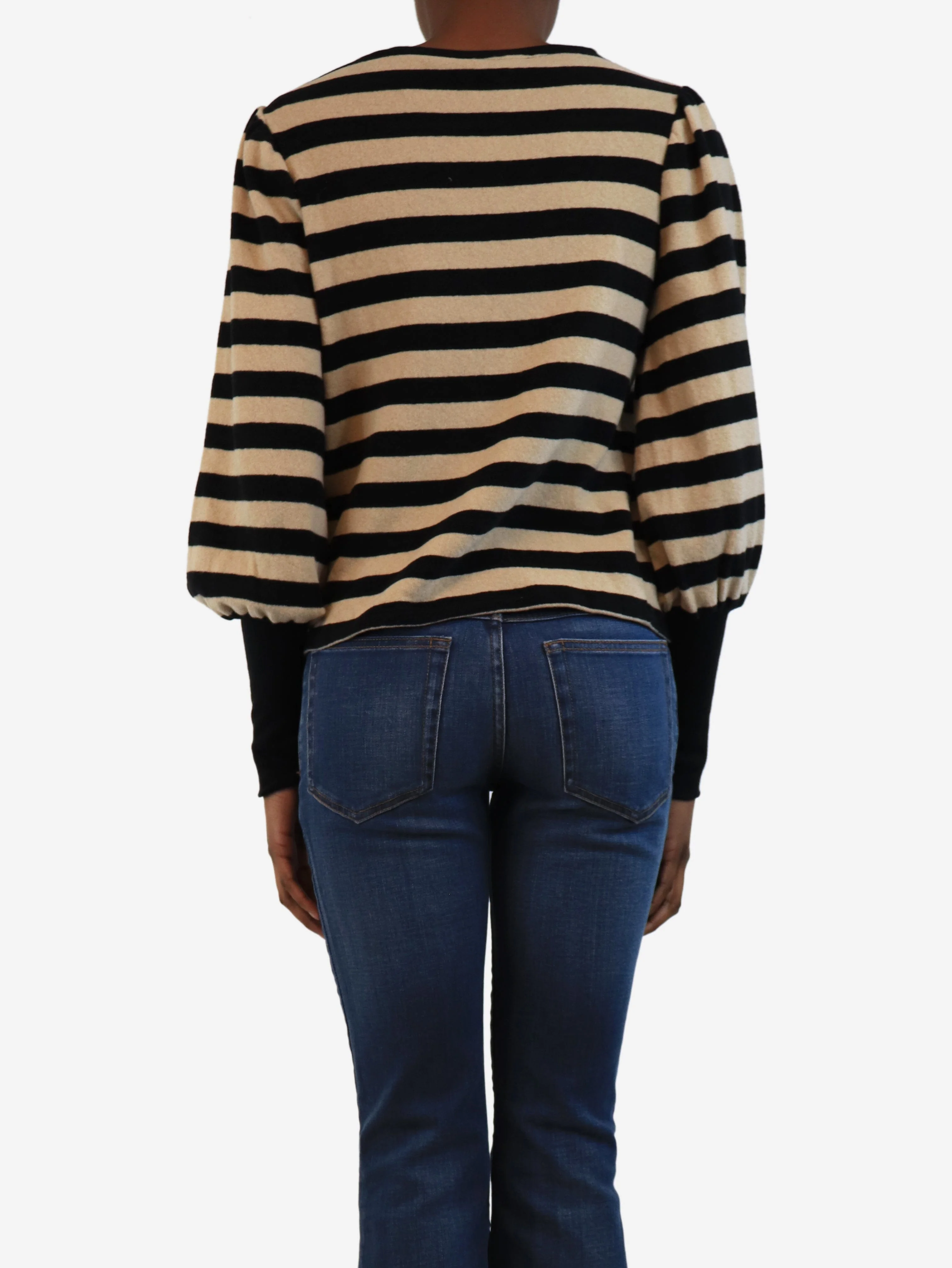 Beige and black striped jumper - size UK 6 - Image 2