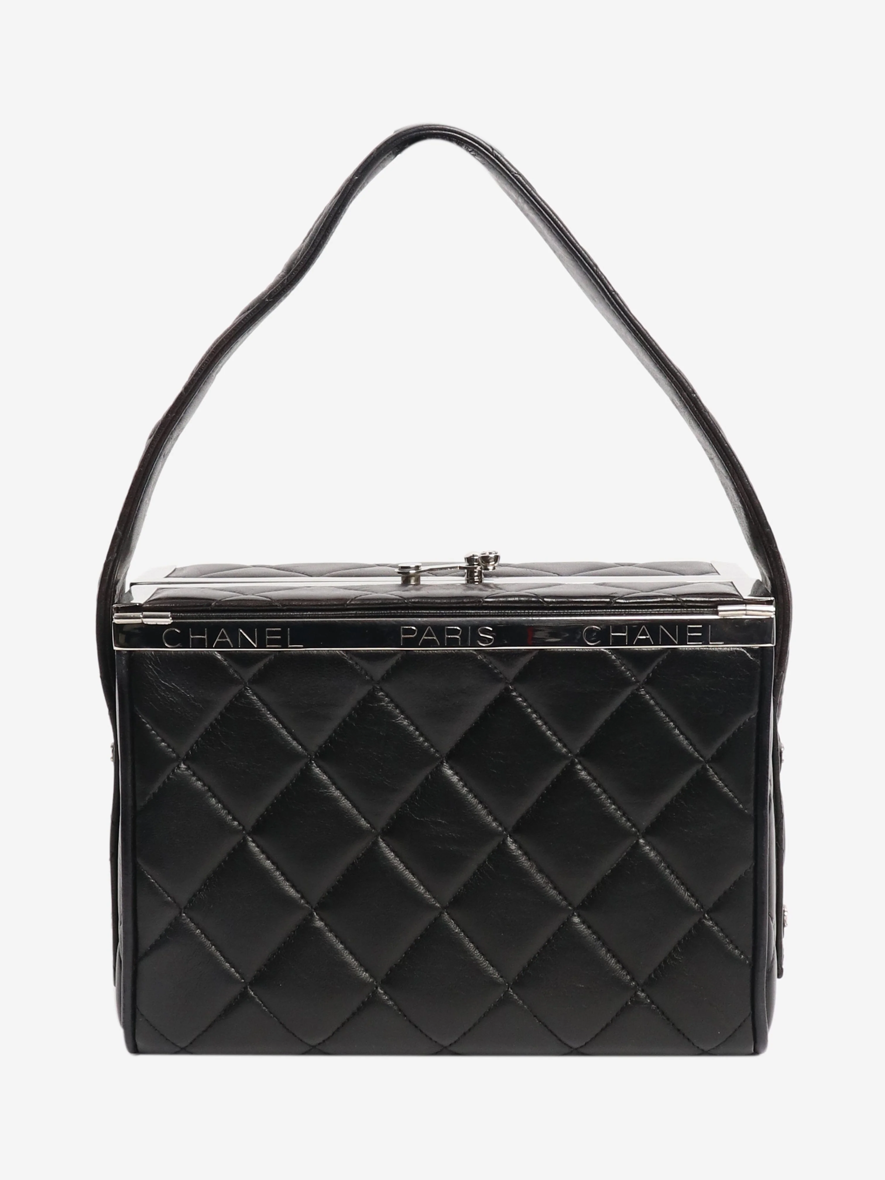 Black 1997 Vintage top handle vanity box bag