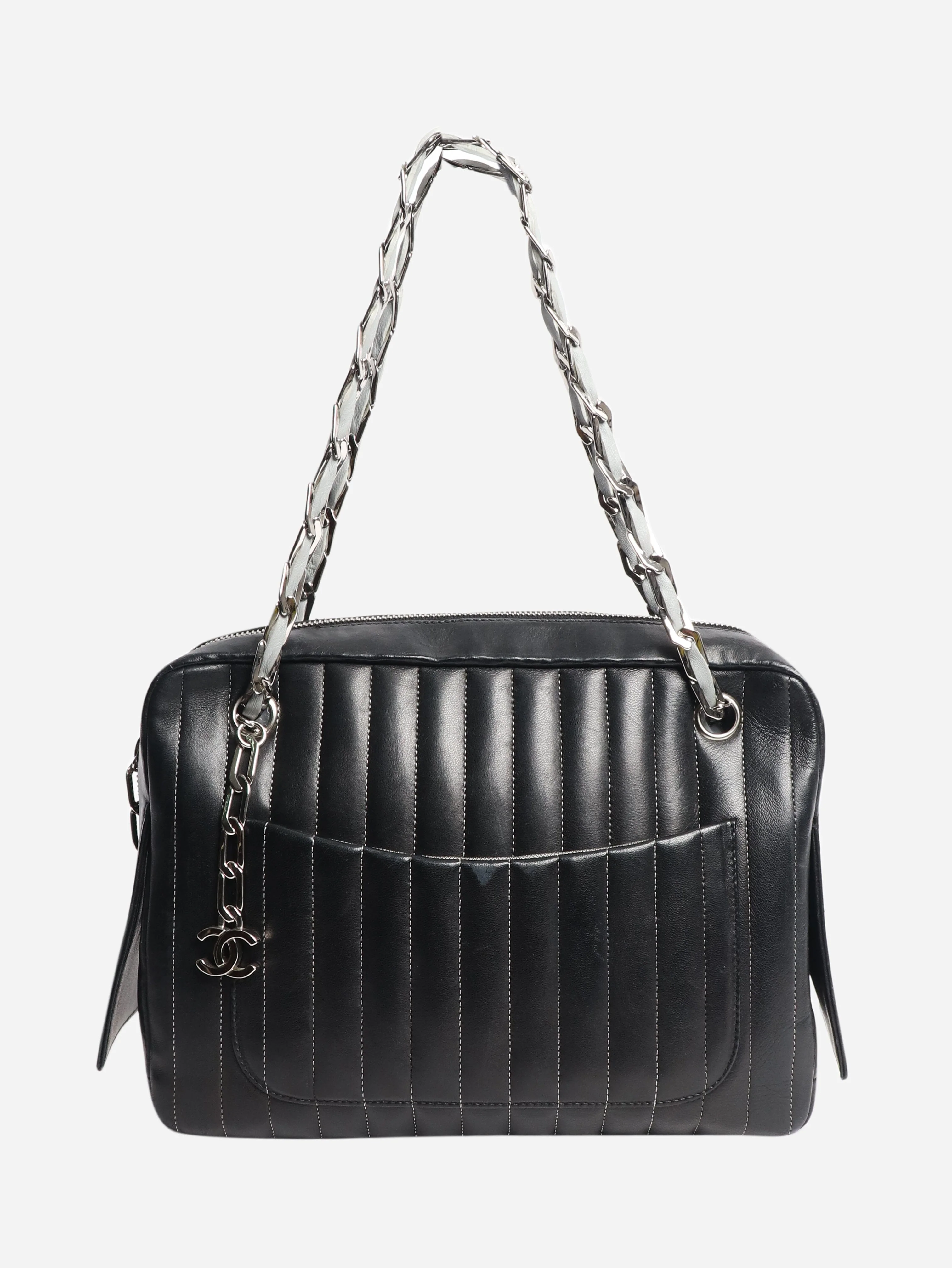 Black 2005 Mademoiselle Ligne vertical quilted camera bag