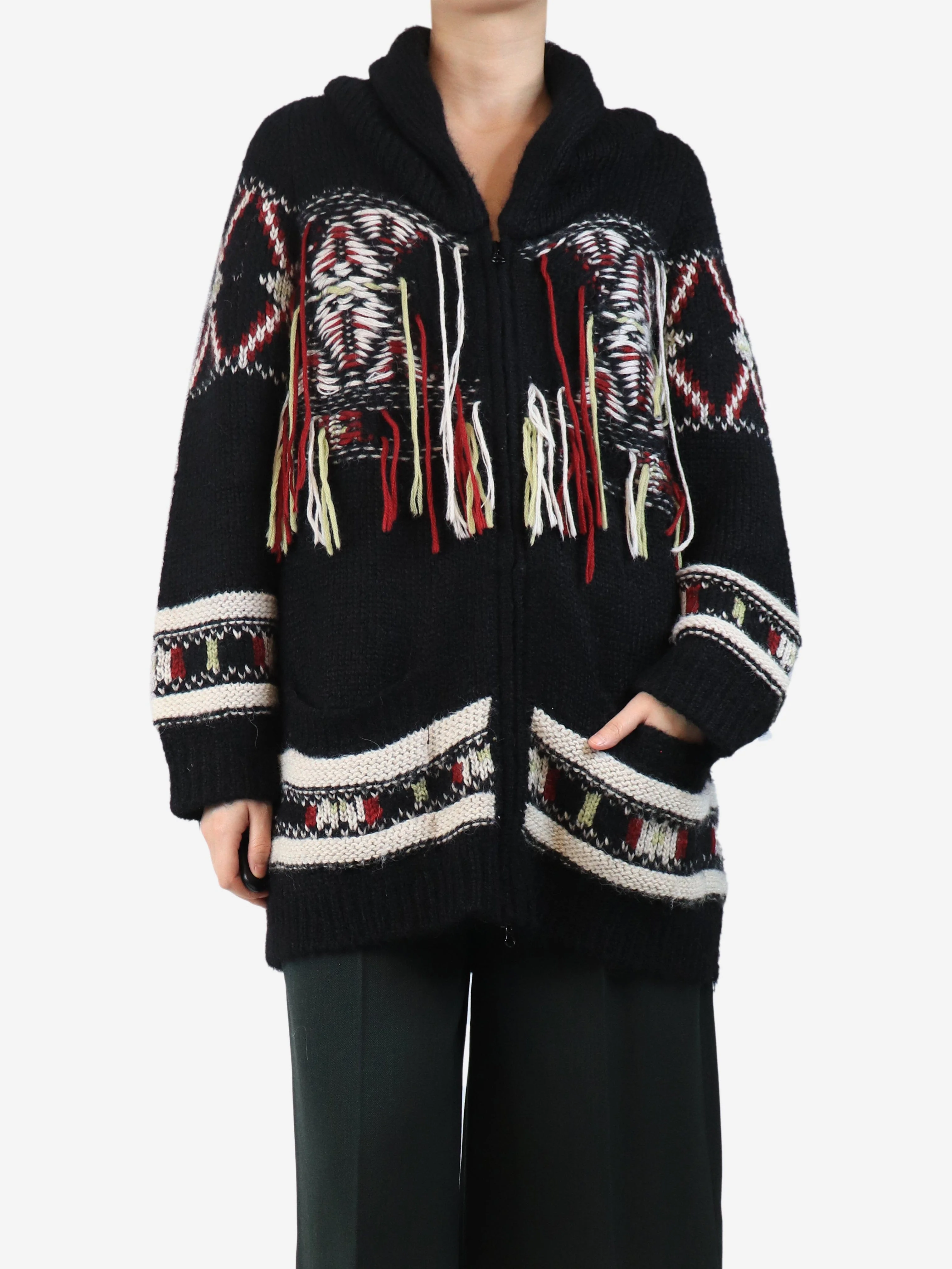 Black alpaca knit jacket - size UK 8 - Image 3