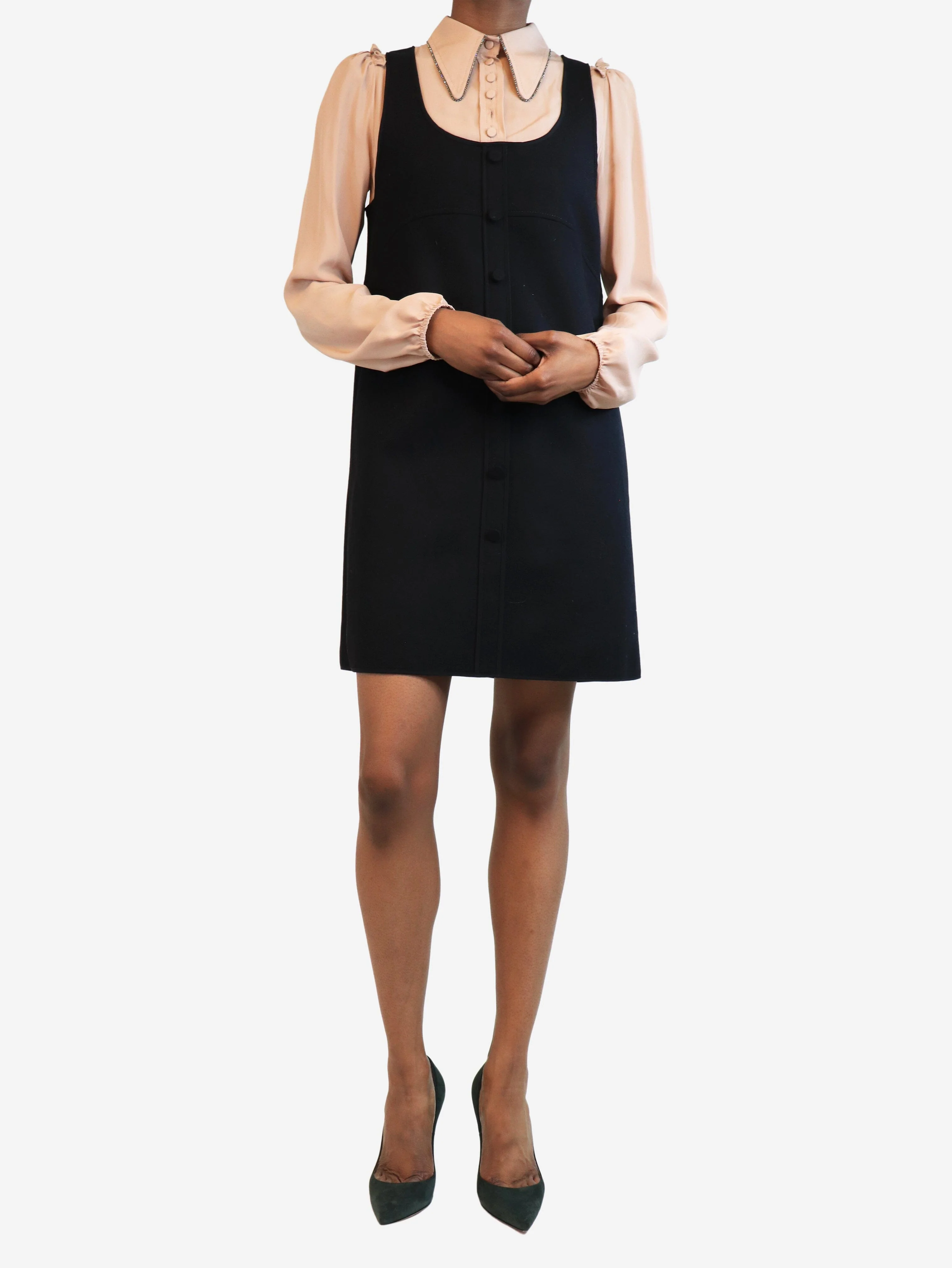 Black and blush layered pinafore dress - size UK 6 - Image 3