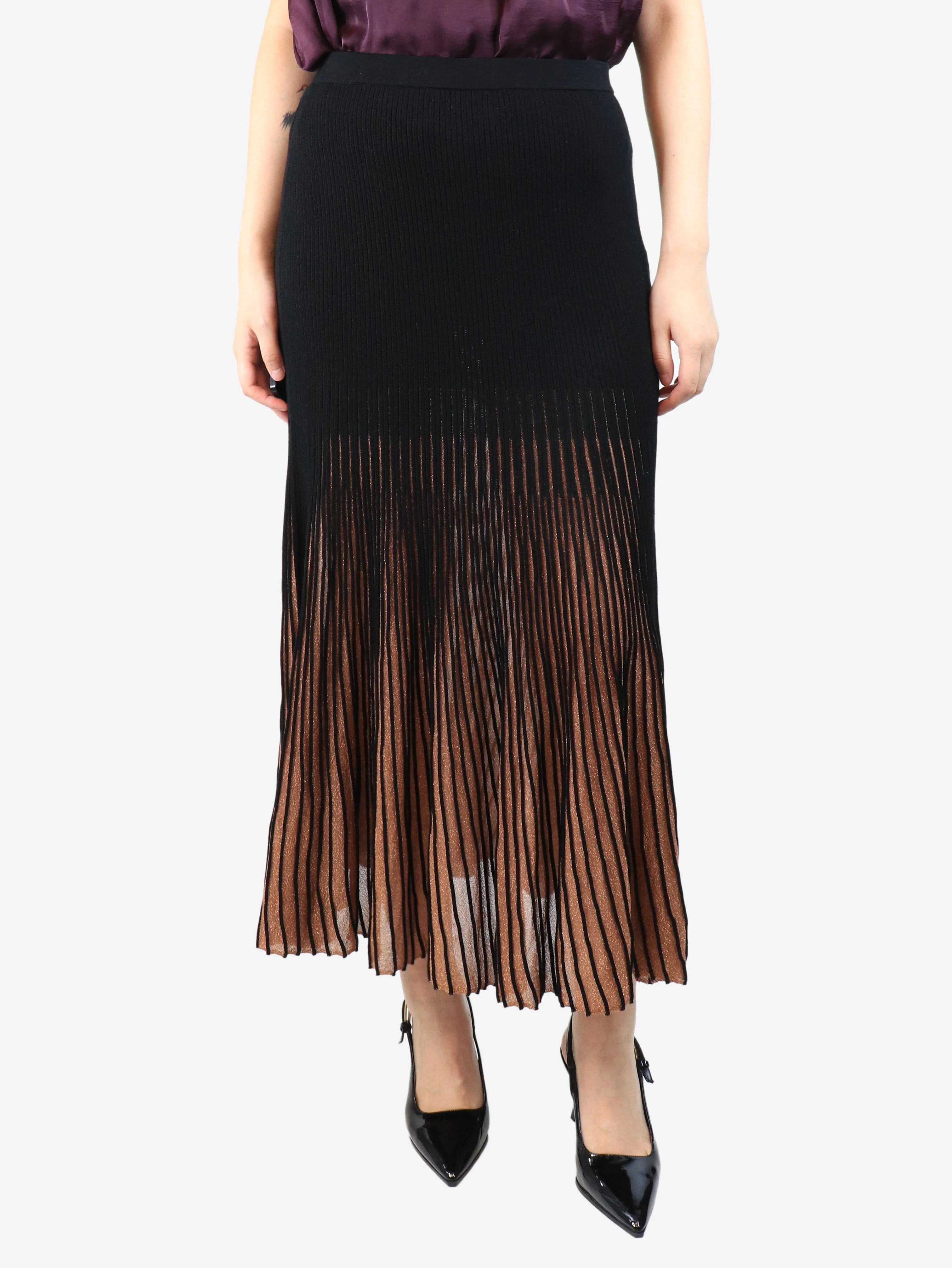 Black and bronze lurex midi skirt - size M
