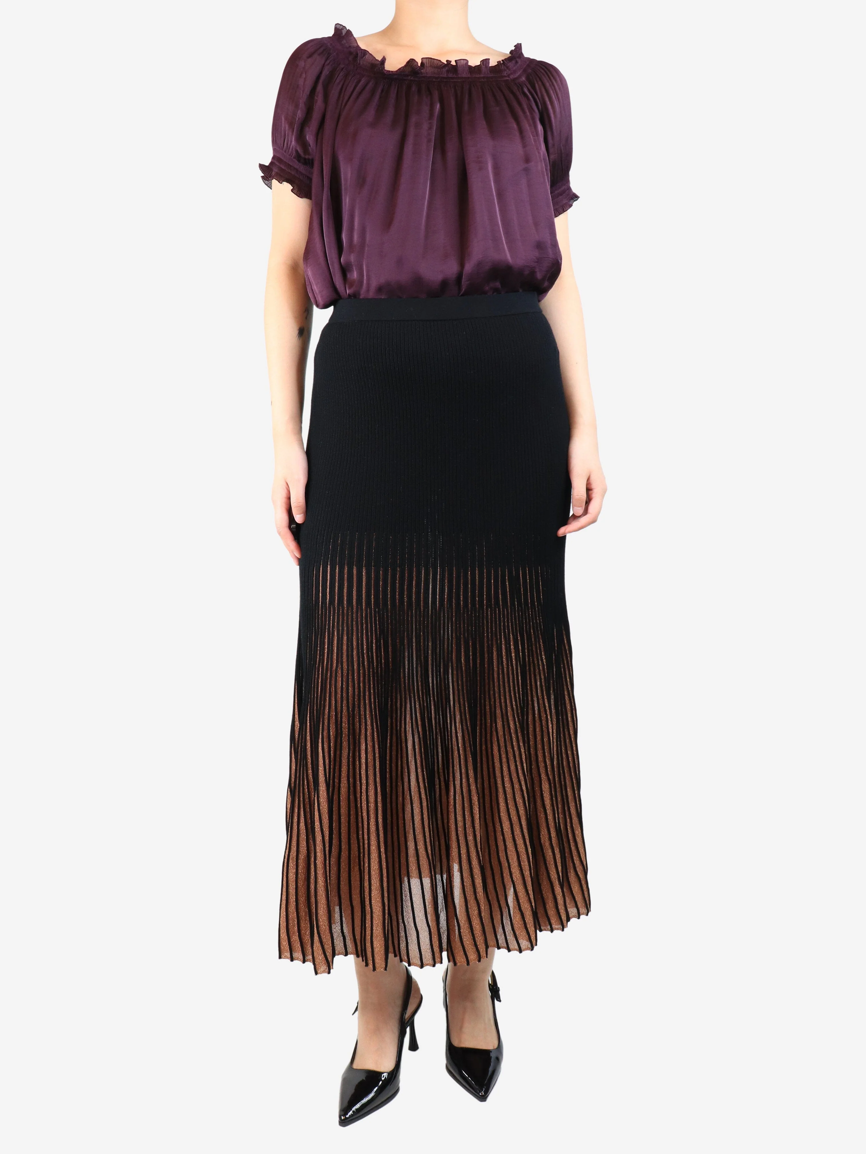 Black and bronze lurex midi skirt - size M - Image 2