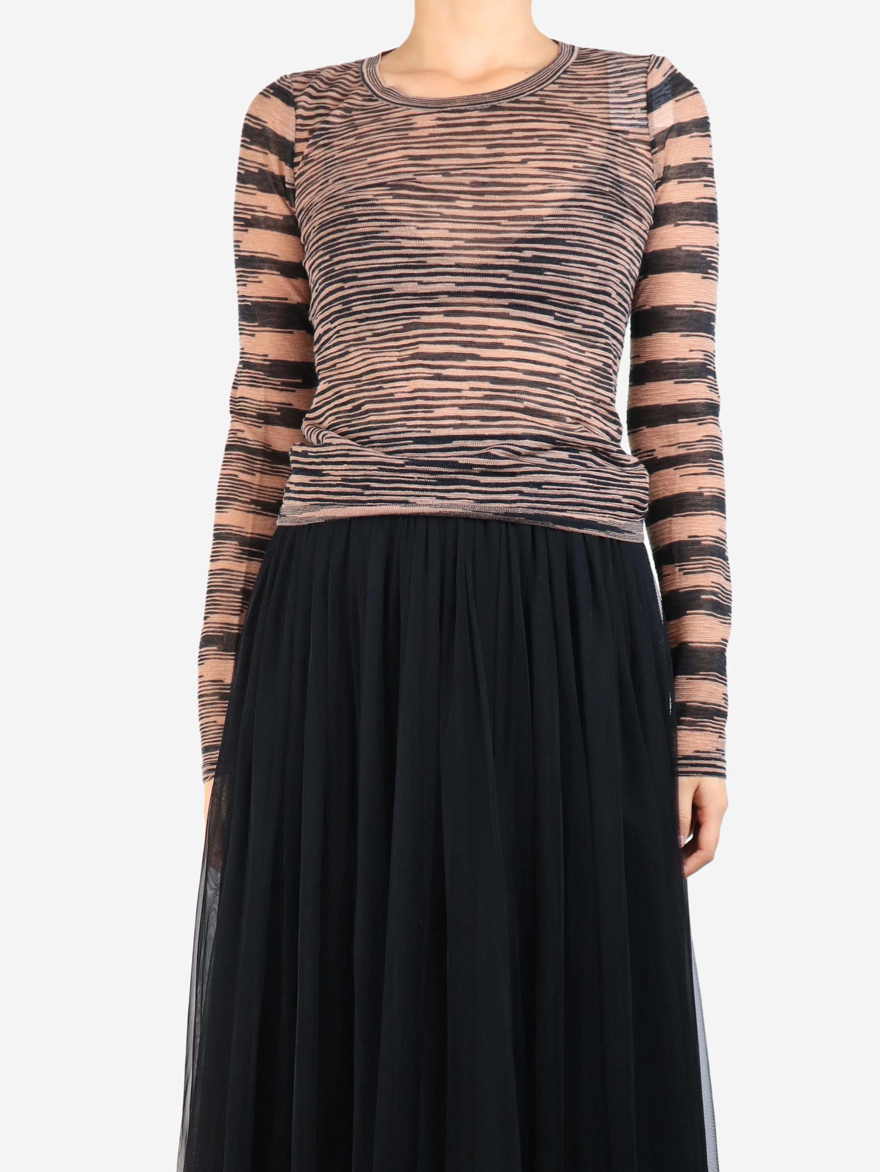 Black and brown abstract-stripe knit top - size UK 10