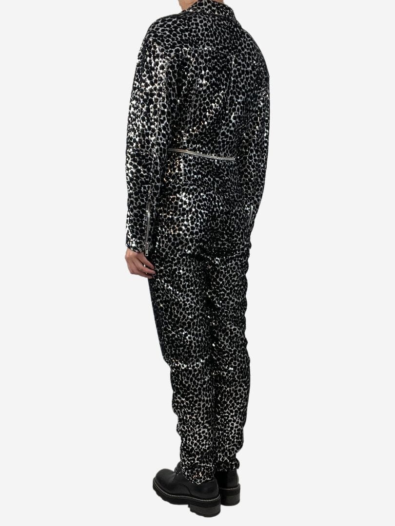 Black and silver sequin zipper jumpsuit - size UK 8 - Image 3