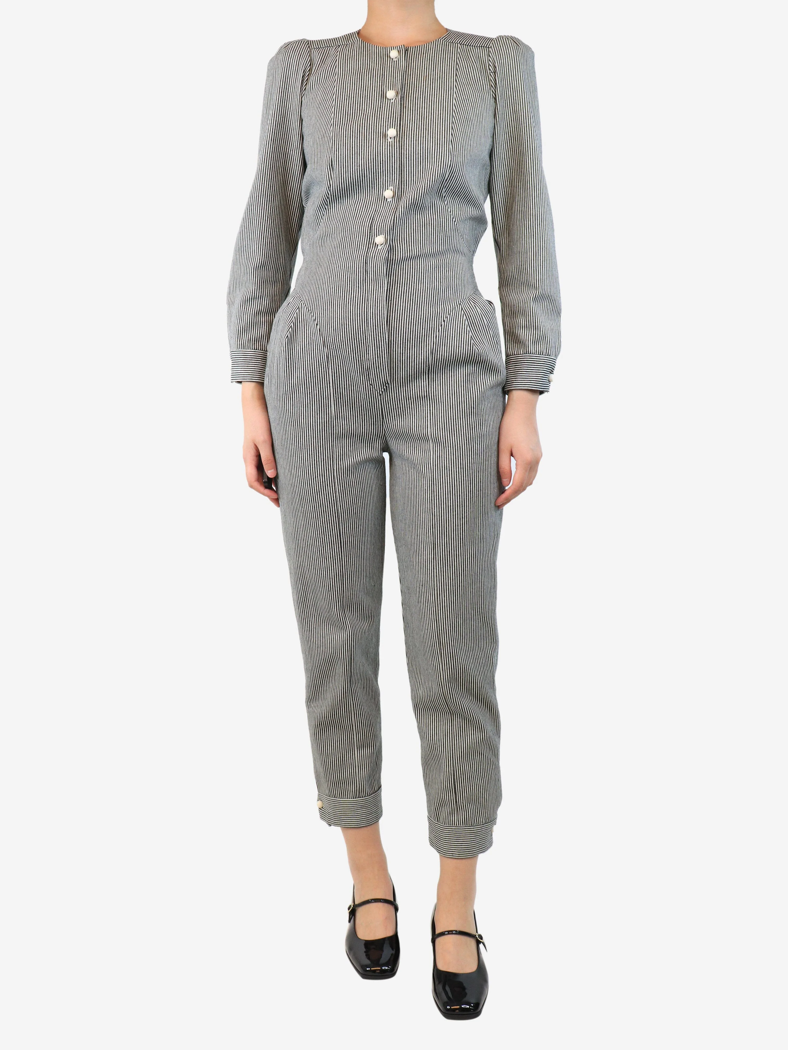 Black and white structured pinstripe jumpsuit - size UK 8 - Image 3