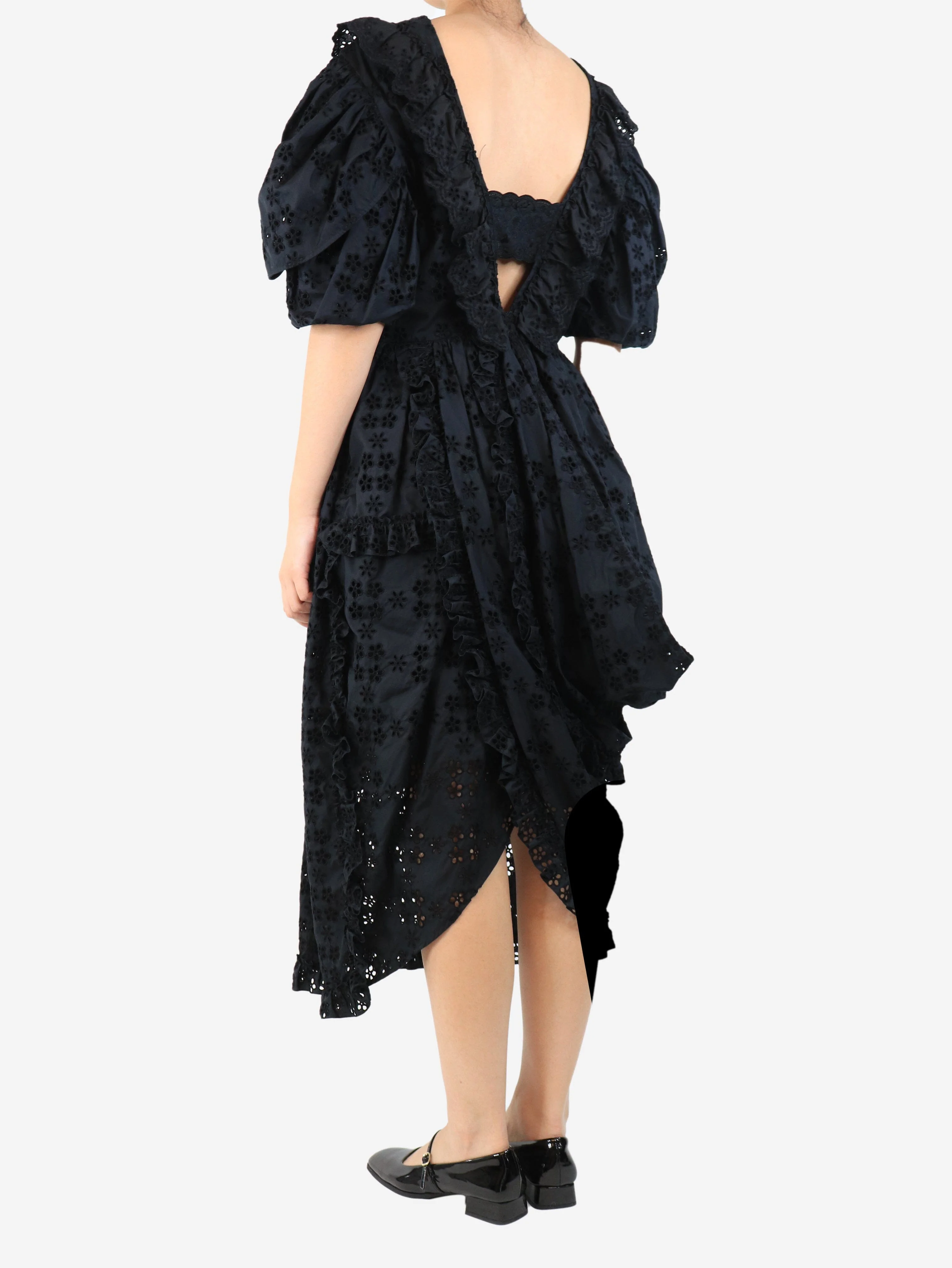 Black broderie-anglaise midi dress - size UK 12 - Image 2