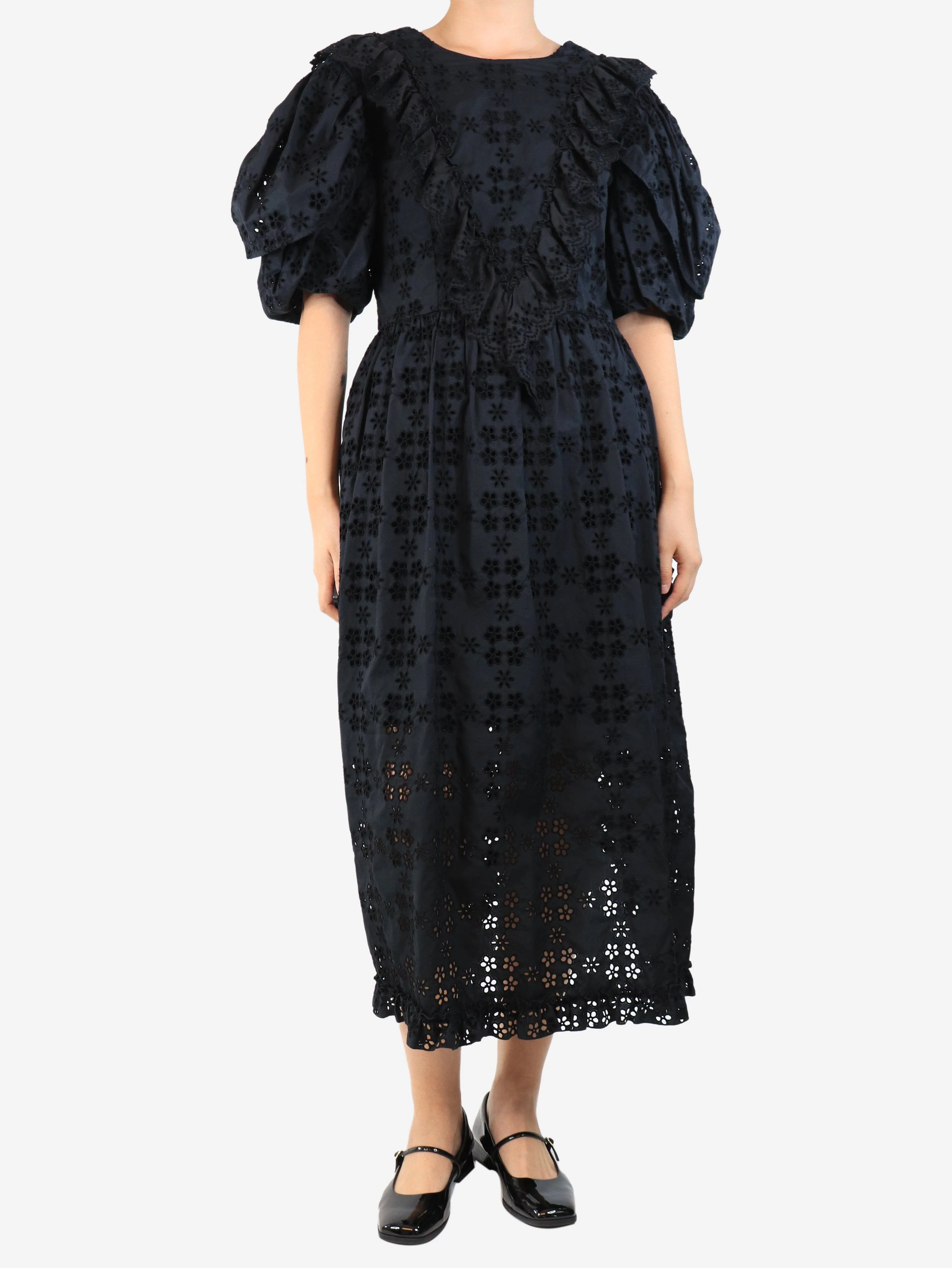 Black broderie-anglaise midi dress - size UK 12 - Image 3