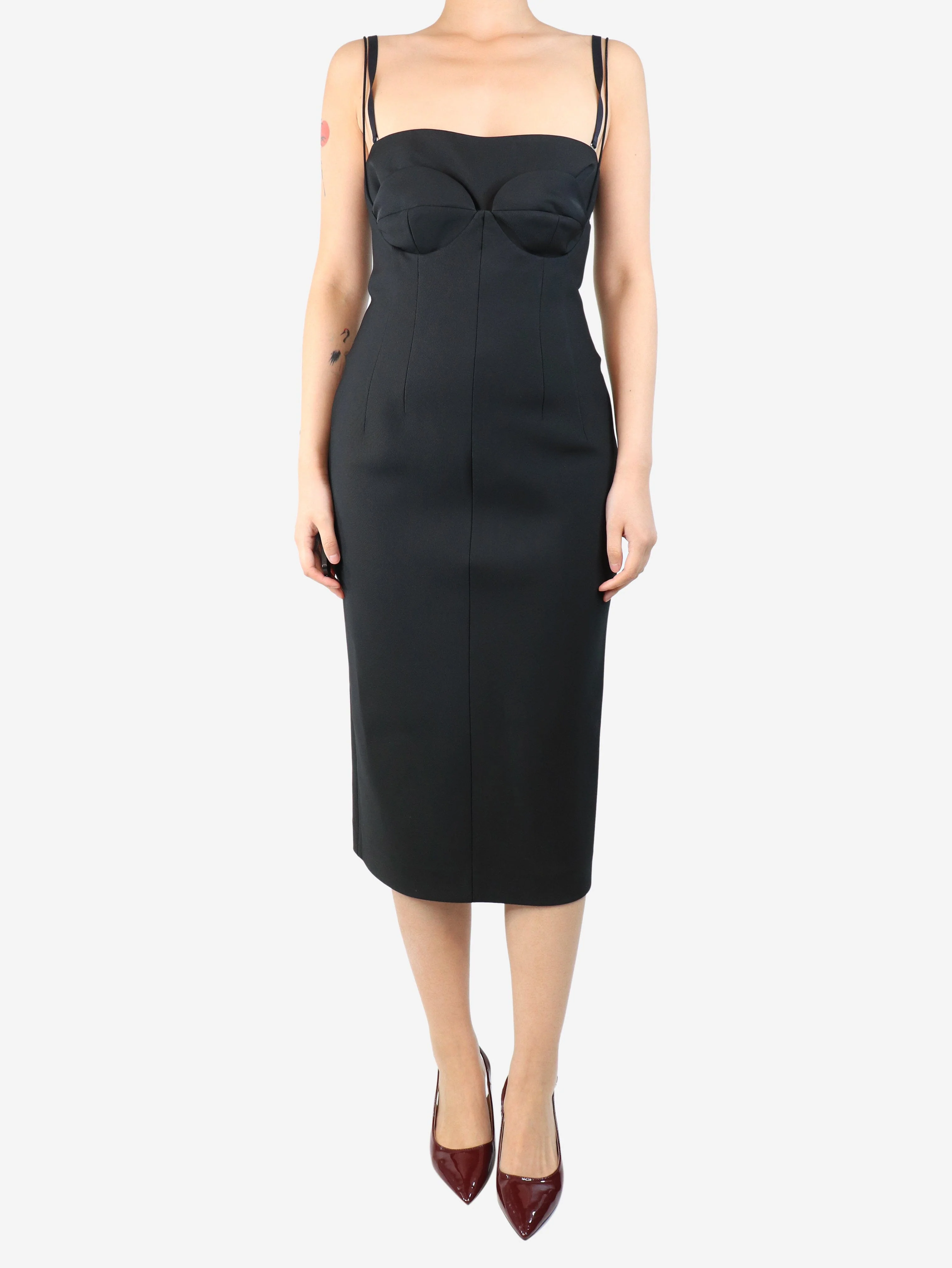 Black bustier midi dress - size UK 10