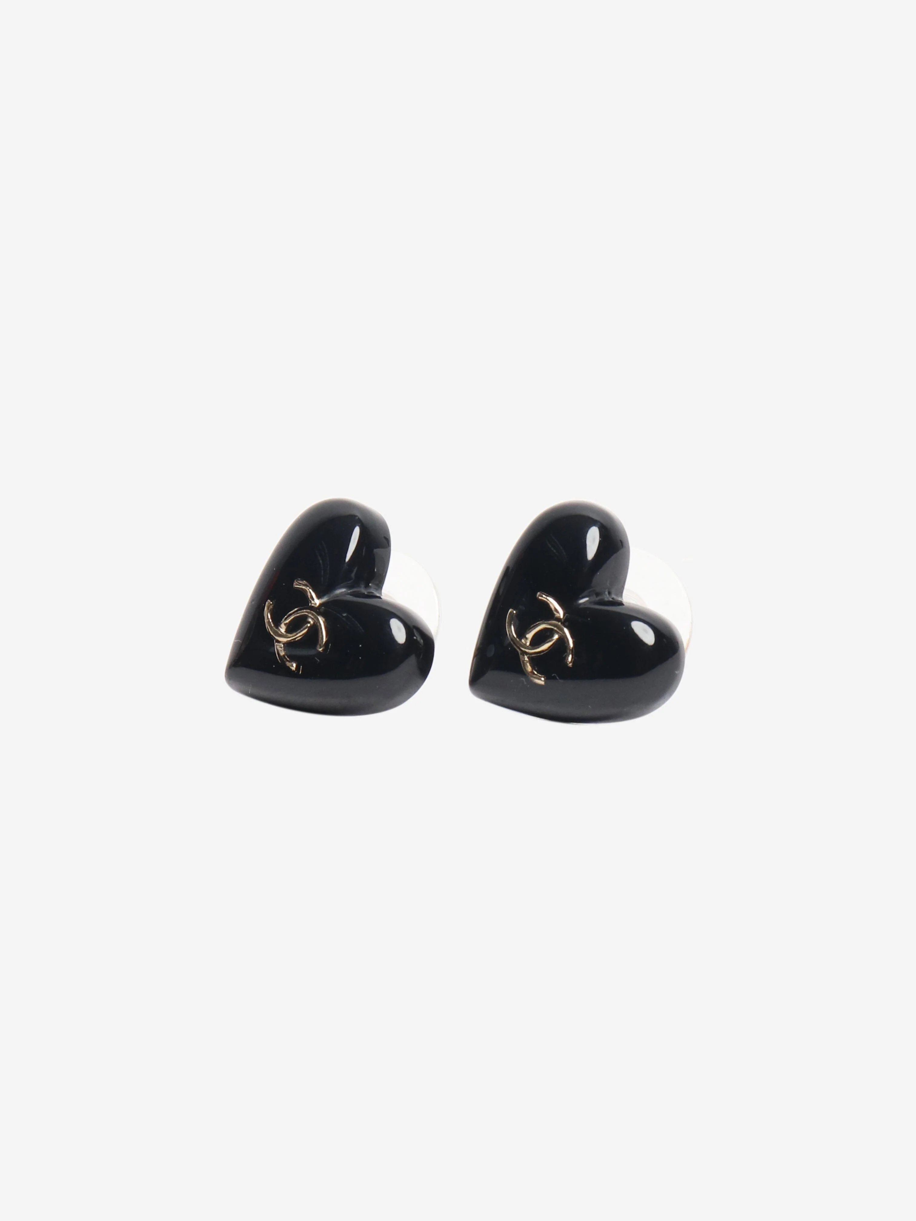 Black CC heart earrings
