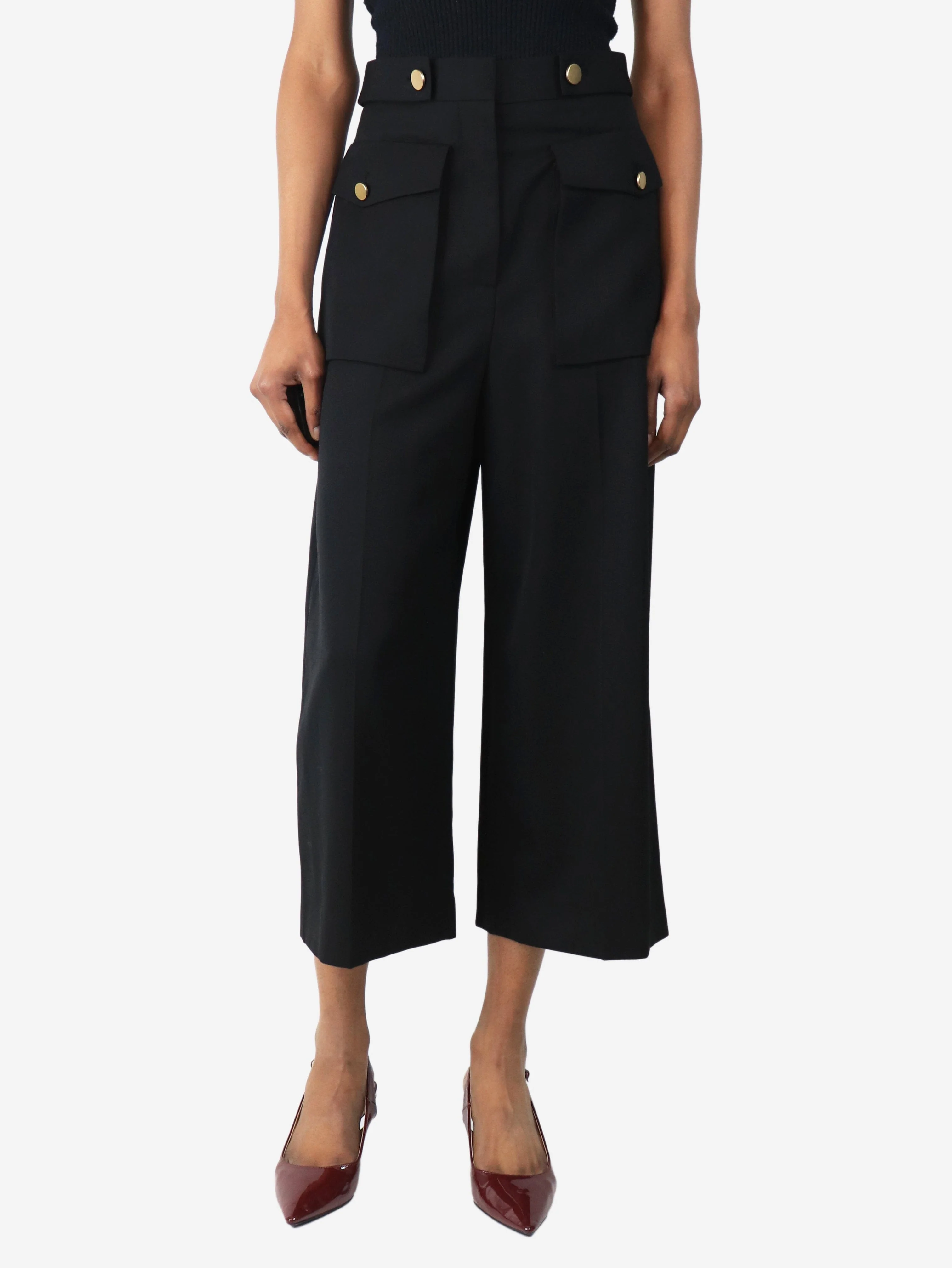 Black cropped wool trousers - size UK 8