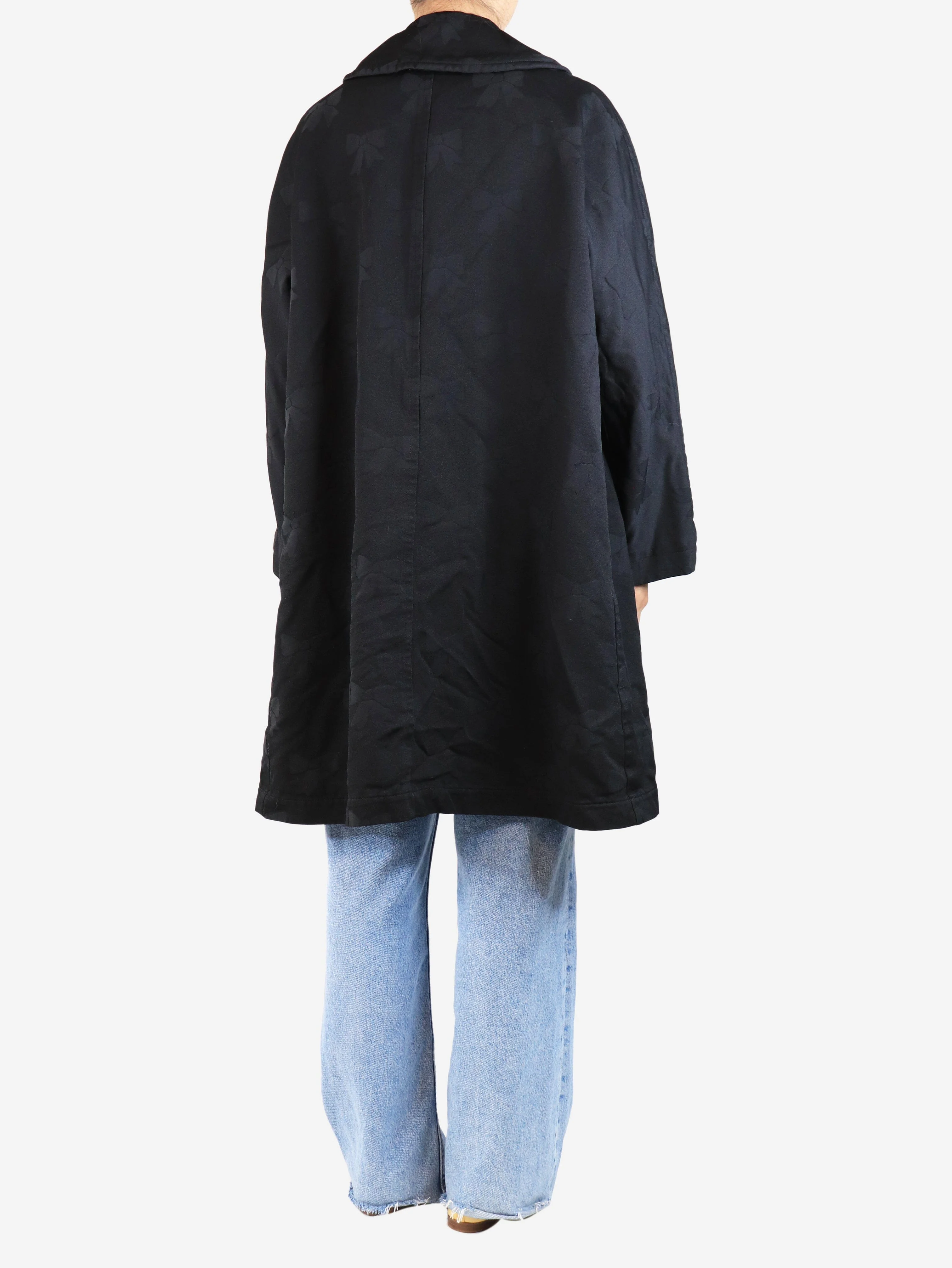 Black double-breasted bow jacquard coat - size S - Image 2