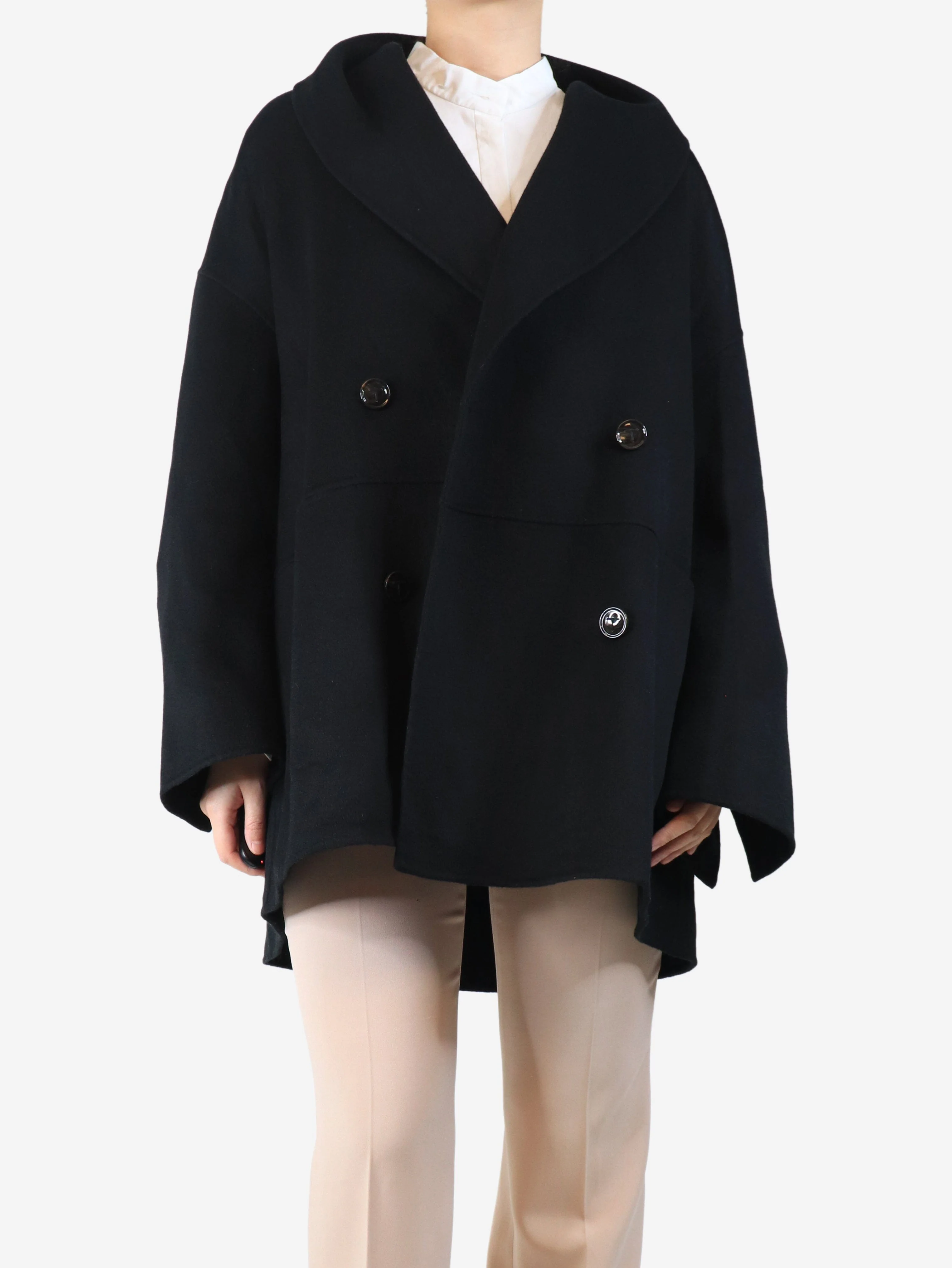 Black double-breasted cashmere jacket - size UK 10 - Image 3