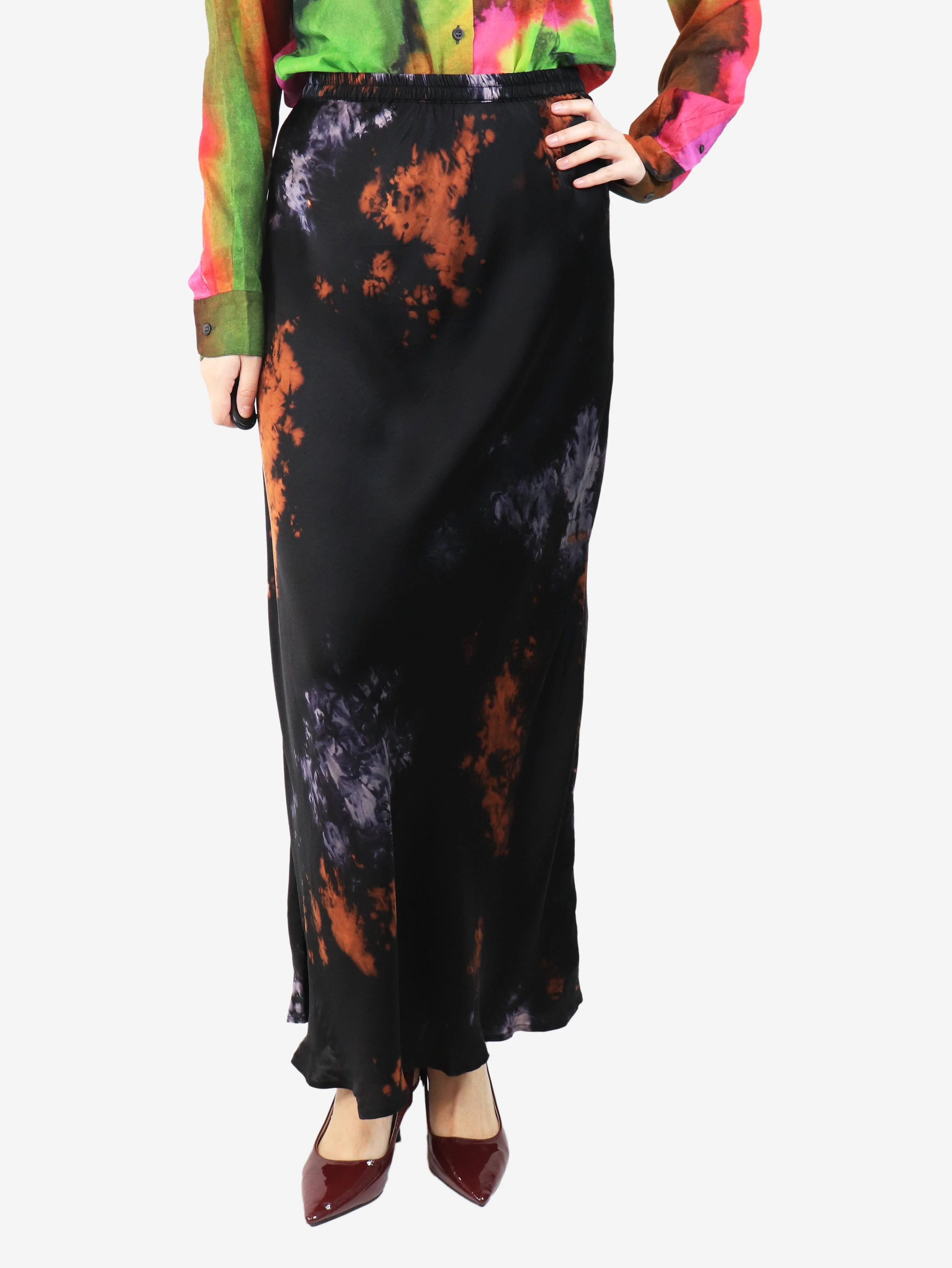 Black Ducifer abstract maxi skirt - size UK 8