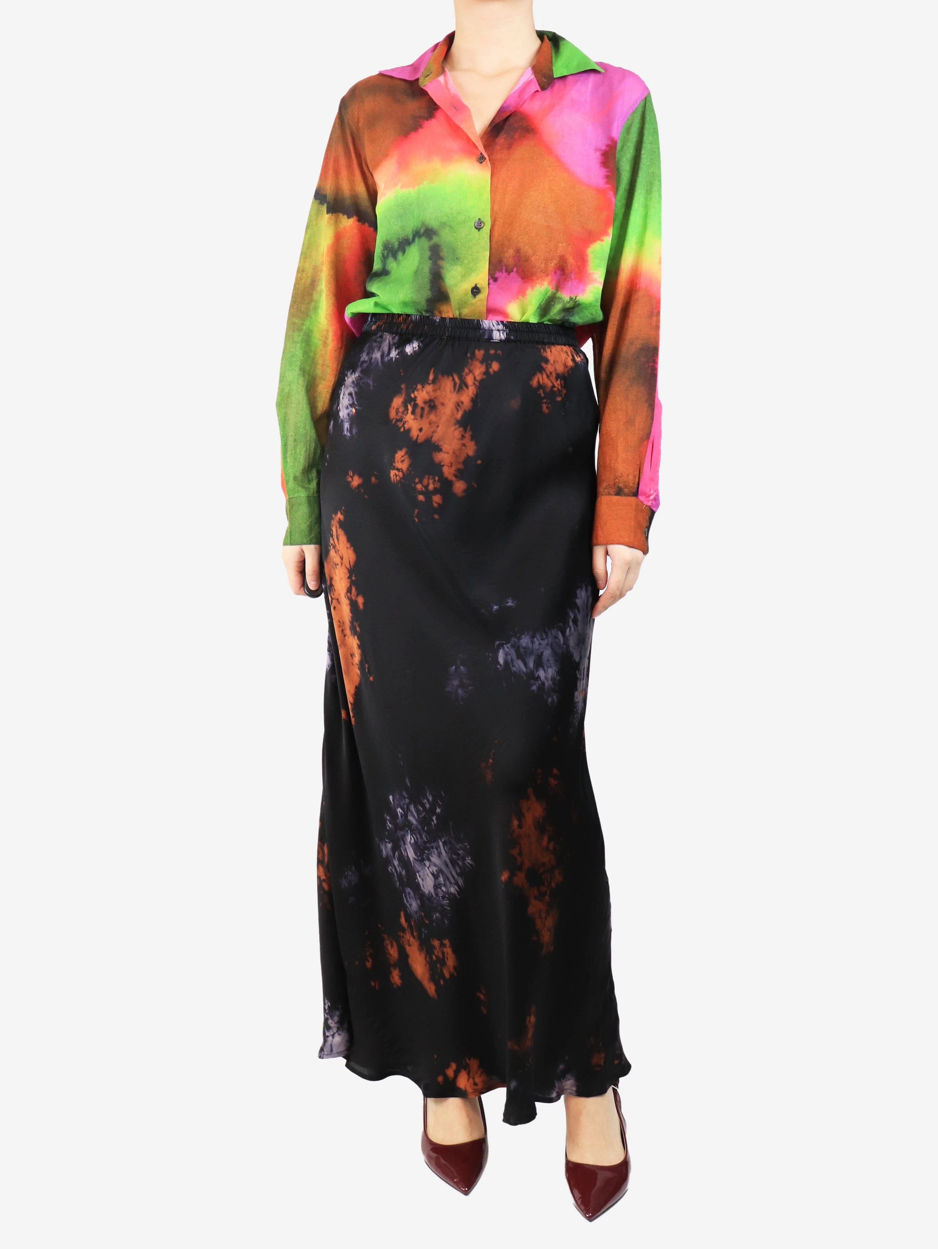 Black Ducifer abstract maxi skirt - size UK 8 - Image 2