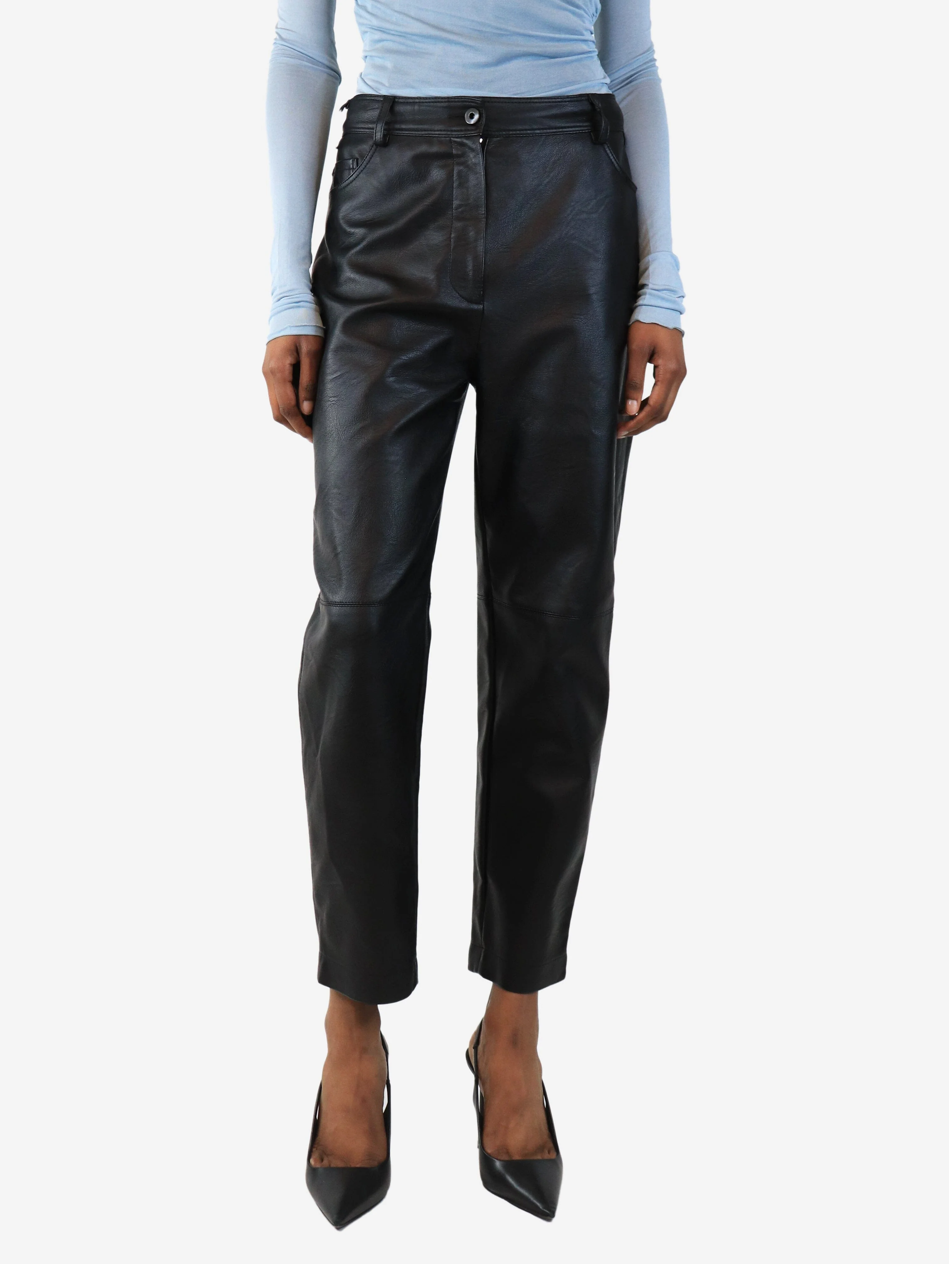 Black faux leather trousers - size UK 8