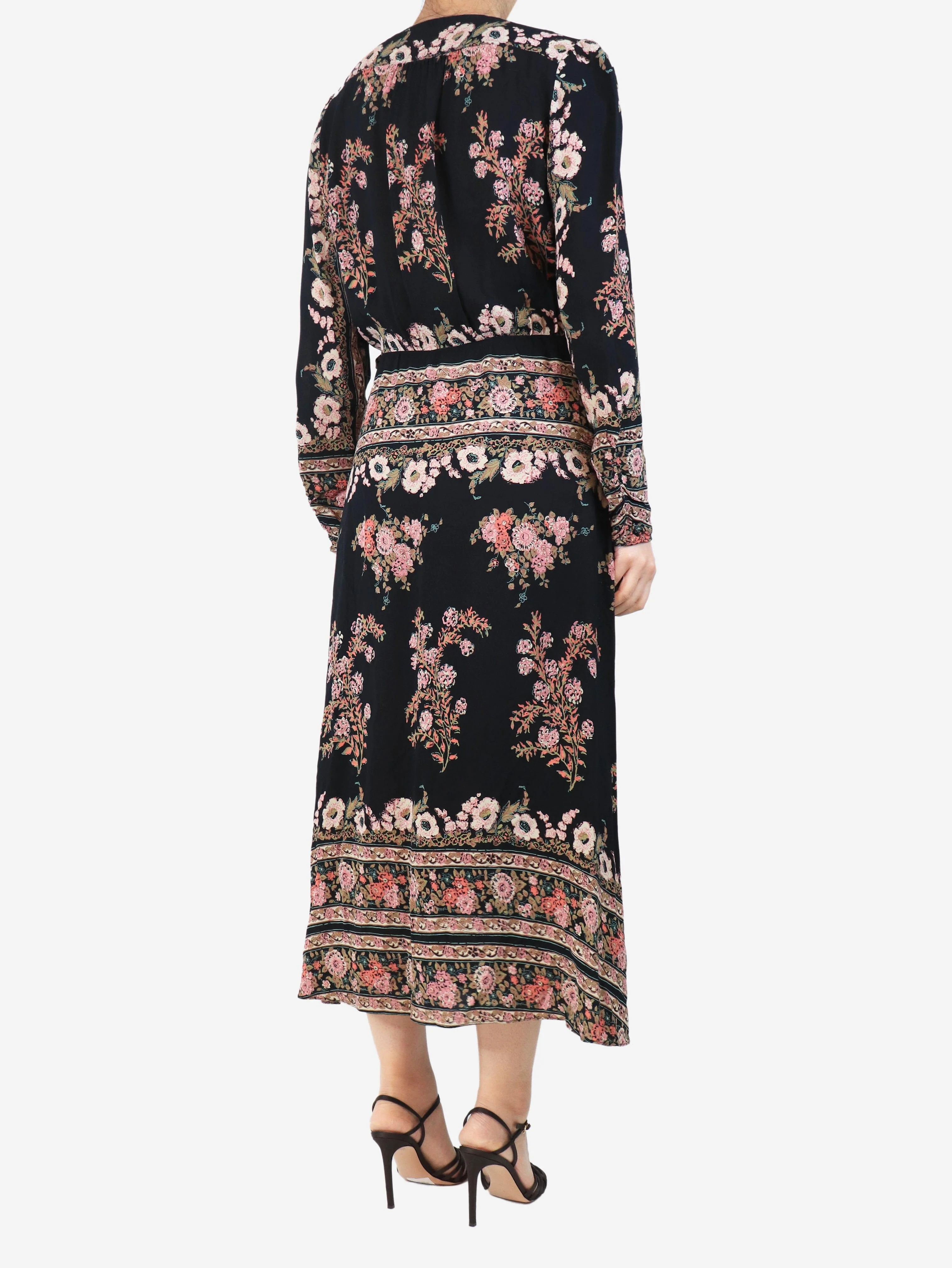Black floral wrap midi dress - size UK 14 - Image 2
