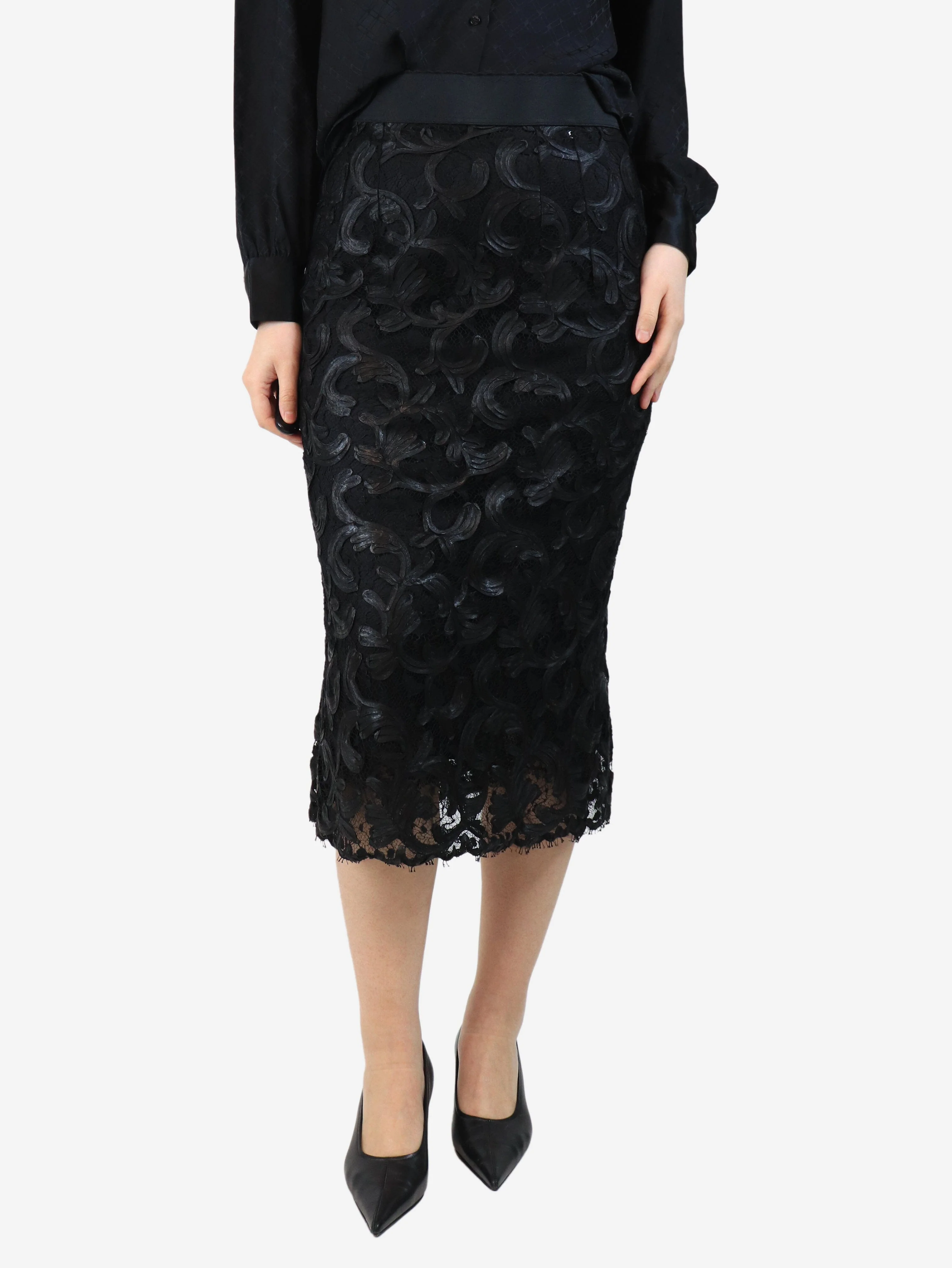 Black lace midi skirt - size UK 10